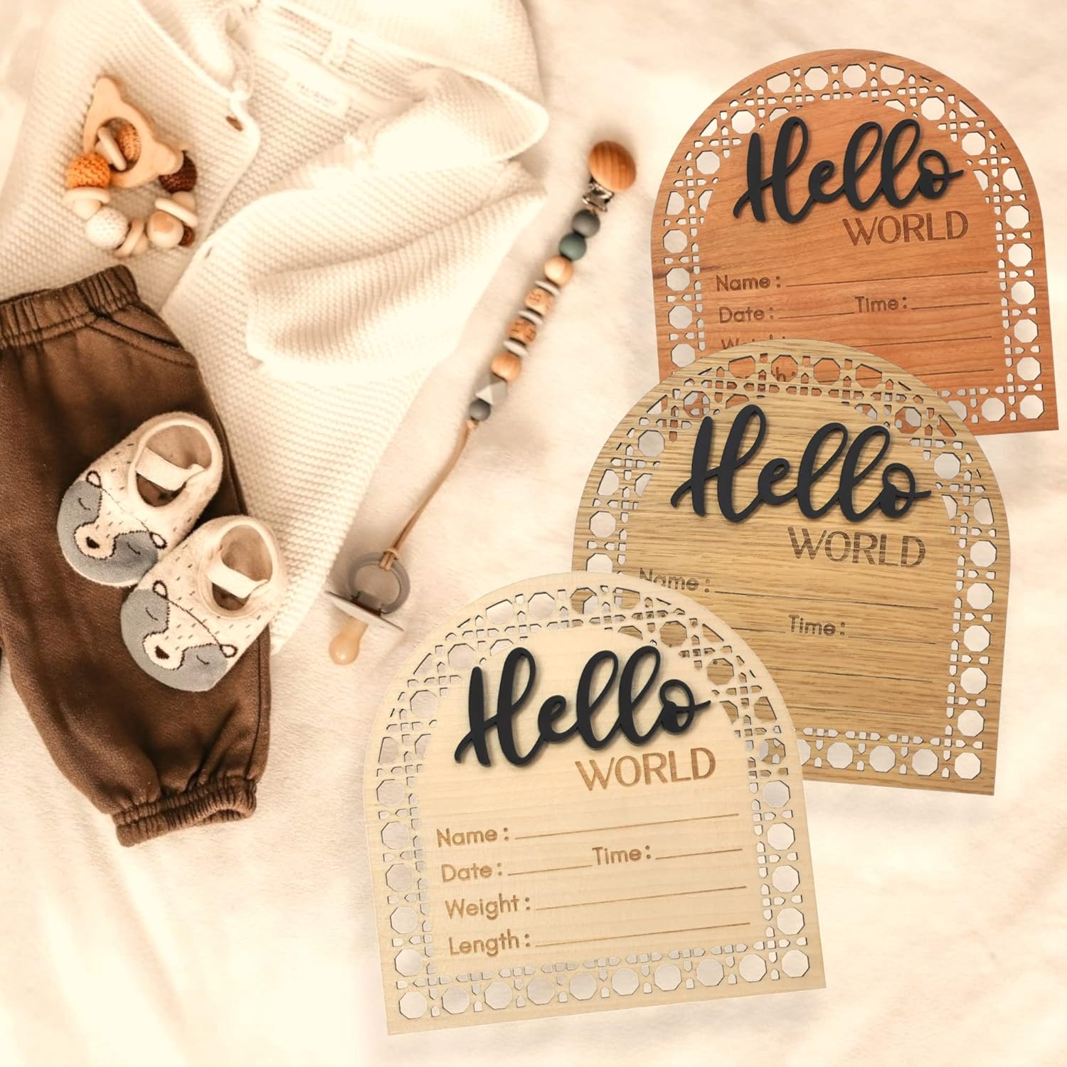 Bleed Proof Engineered Wood, Baby Announcement Sign, Hello World Newborn Sign, Birth Announcement Sign, Newborn Announcement Sign – 5.5″