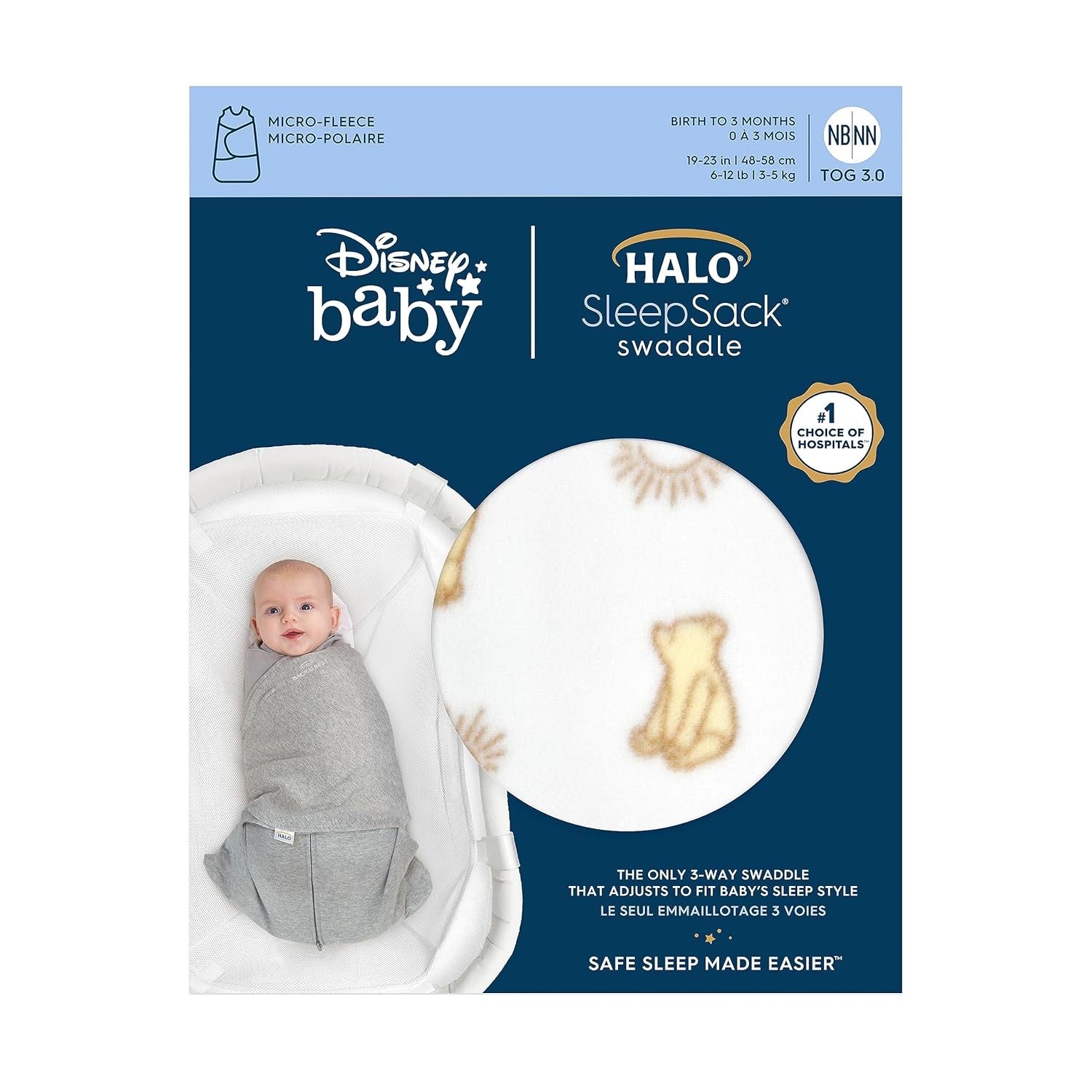 HALO Saco de dormir de microforro polar, manta ajustable de 3 vías, TOG 3.0, Sunshine Winnie, S, 3-6 meses
