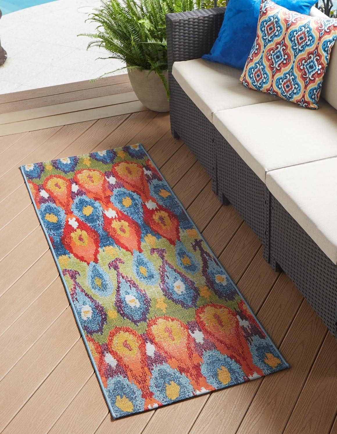 Unique Loom Outdoor Modern Collection – Alfombra de área Ikat (2′ x 5′ 1″, multi borgoña)