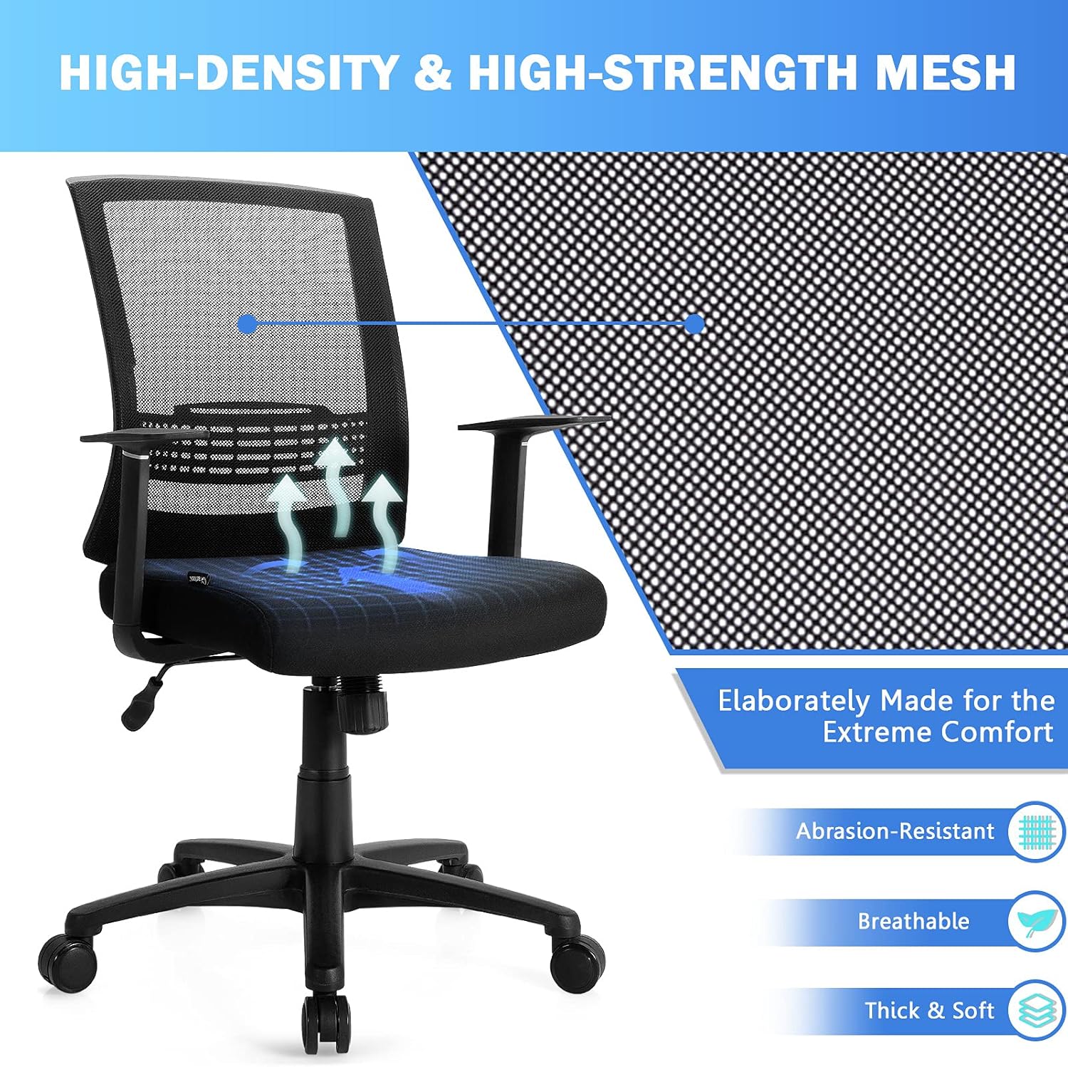 Giantex Silla de oficina ejecutiva ergonómica de malla con soporte lumbar ajustable, silla de gestión giratoria con función mecedora, silla de