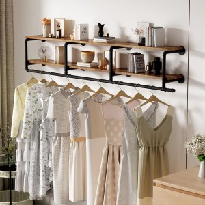 ORSENIGO Perchero industrial de tubería con estantes, estante de ropa montado en la pared negro resistente estante de la ropa de exhibición para el ORSENIGO Perchero industrial de tubería con estantes, estante de ropa montado en la pared negro resistente estante de la ropa de exhibición para el
