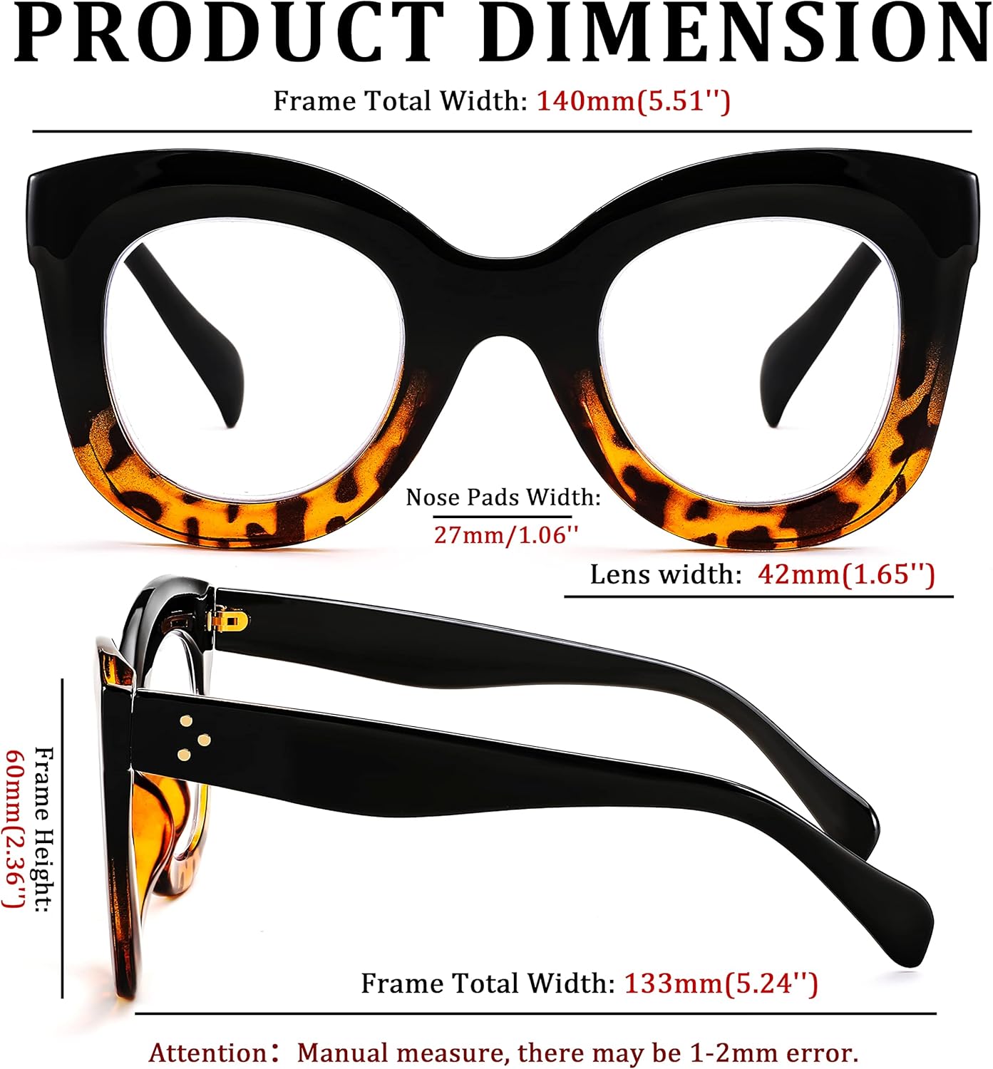 FEISEDY Gafas de lectura retro de gran tamaño con bloqueo de luz azul ojo de gato, marco grueso, antirreflejos, lectores digitales antifatiga ocular