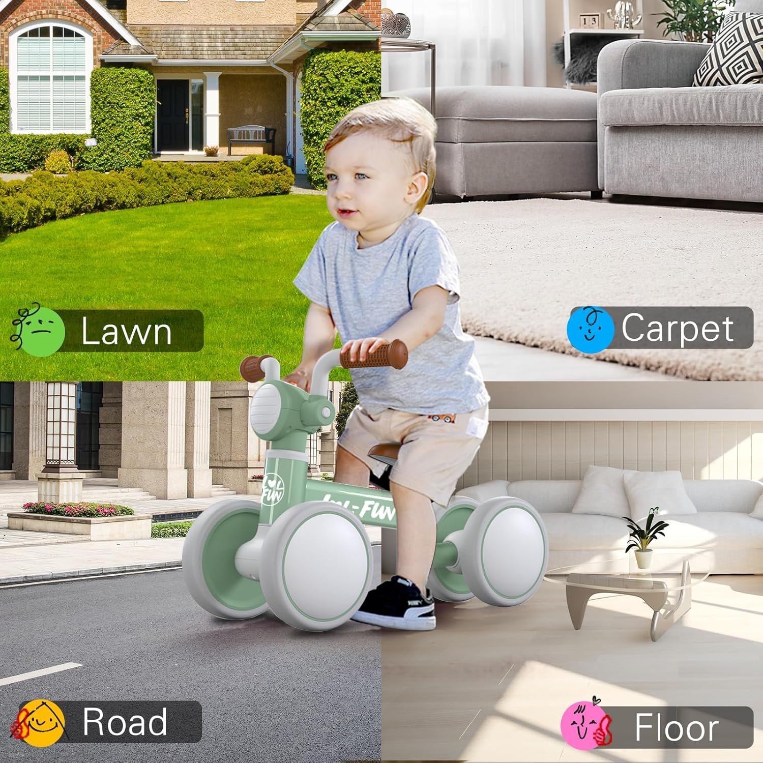 LOL-FUN Bicicleta de equilibrio para bebés de 1 año de edad, bicicletas para niños pequeños de 1 a 3 años, regalos para bebés de 12 a 18 meses