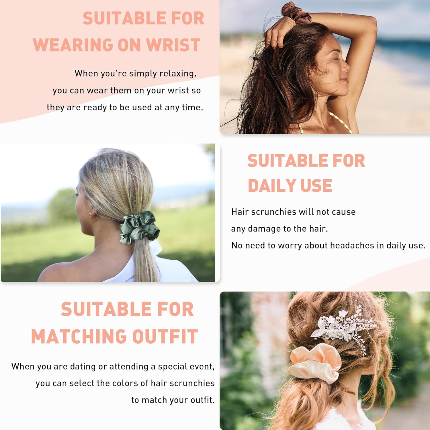 Cutebe Paquete de 8 bandas elásticas de seda para mujer, bandas elásticas de satén suave para el cabello, bandas elásticas para el cabello, bandas