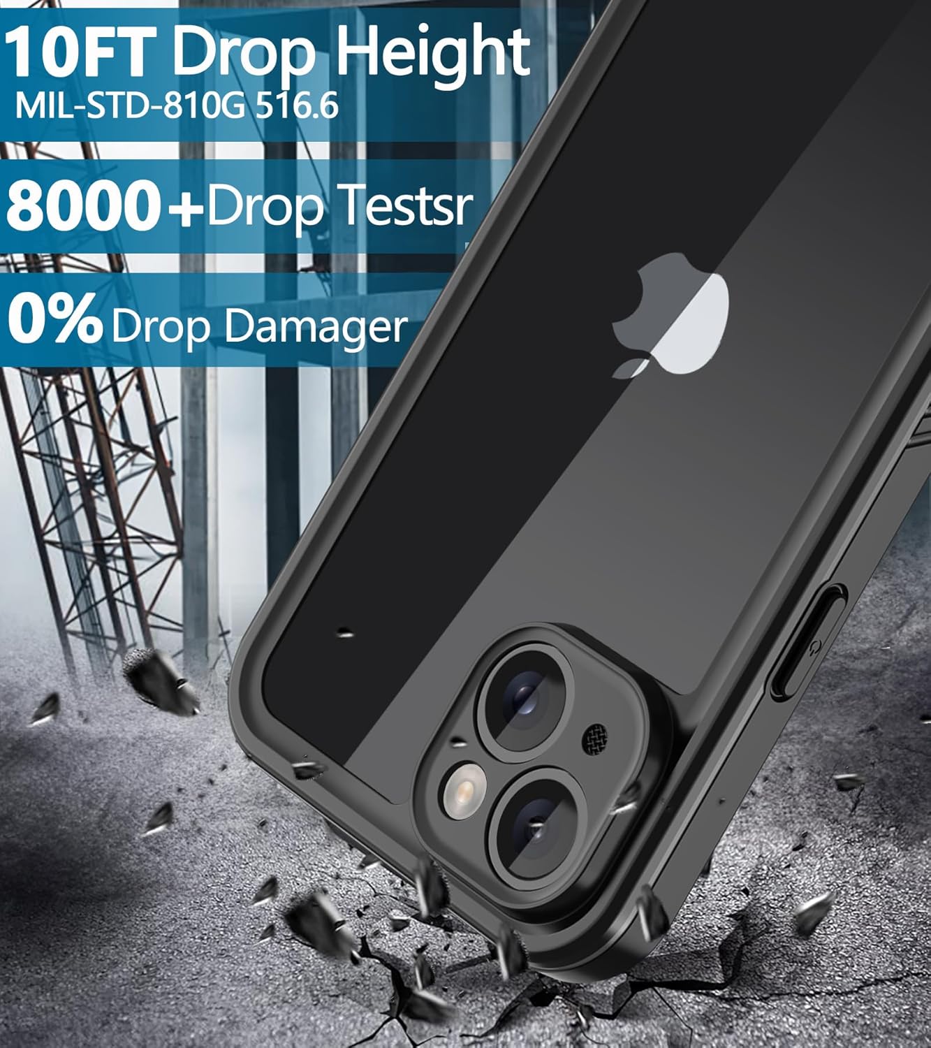 Diverbox Funda para iPhone 15 de 10 pies resistente al agua a prueba de golpes a prueba de caídas a prueba de caídas a prueba de polvo protector de