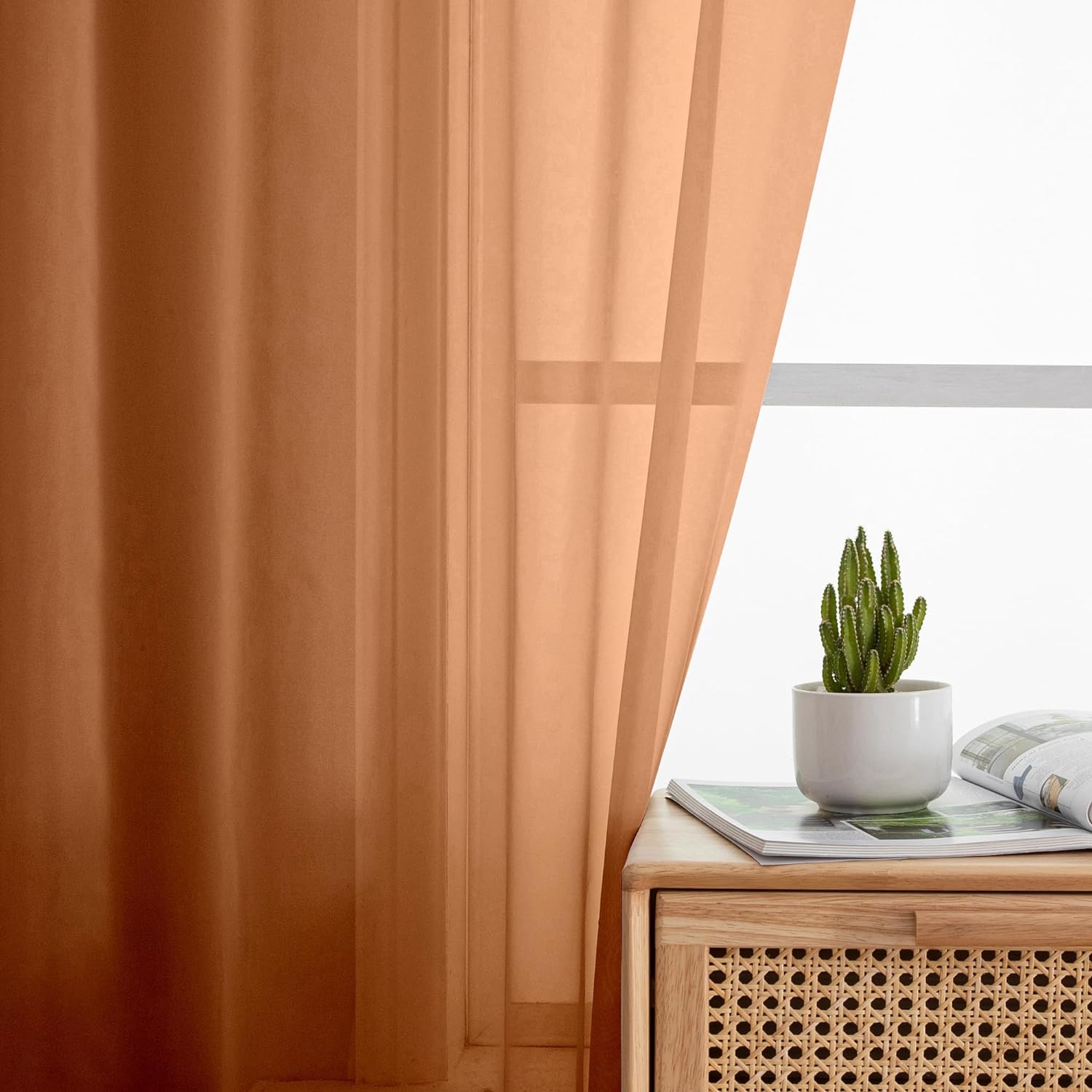 Cortinas naranjas para cocina de 24 pulgadas de largo, juego de 2 paneles con bolsillo para barra, cortinas cortas transparentes para filtrado de