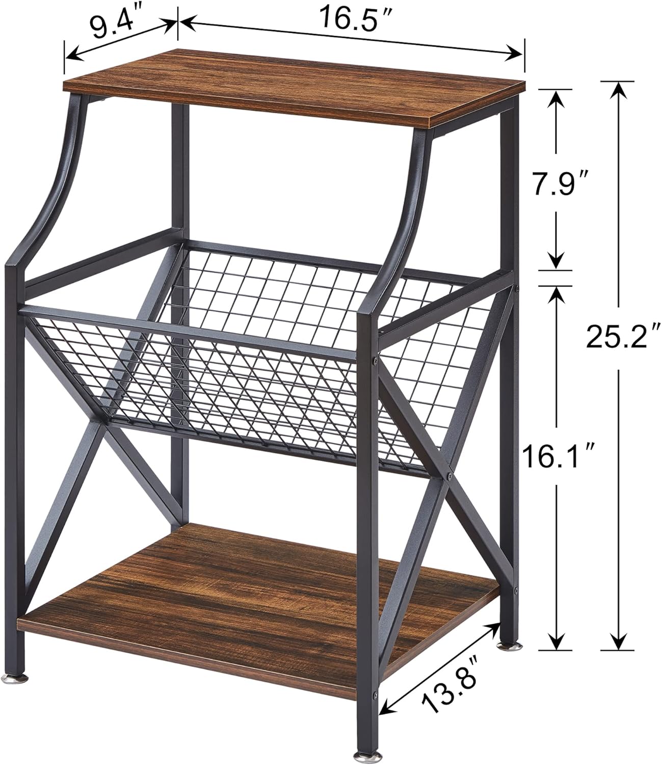 VECELO Mesita de noche pequeña de 3 niveles con estante de almacenamiento abierto para sala de estar, dormitorio, cocina, estudio, baño, moderno,
