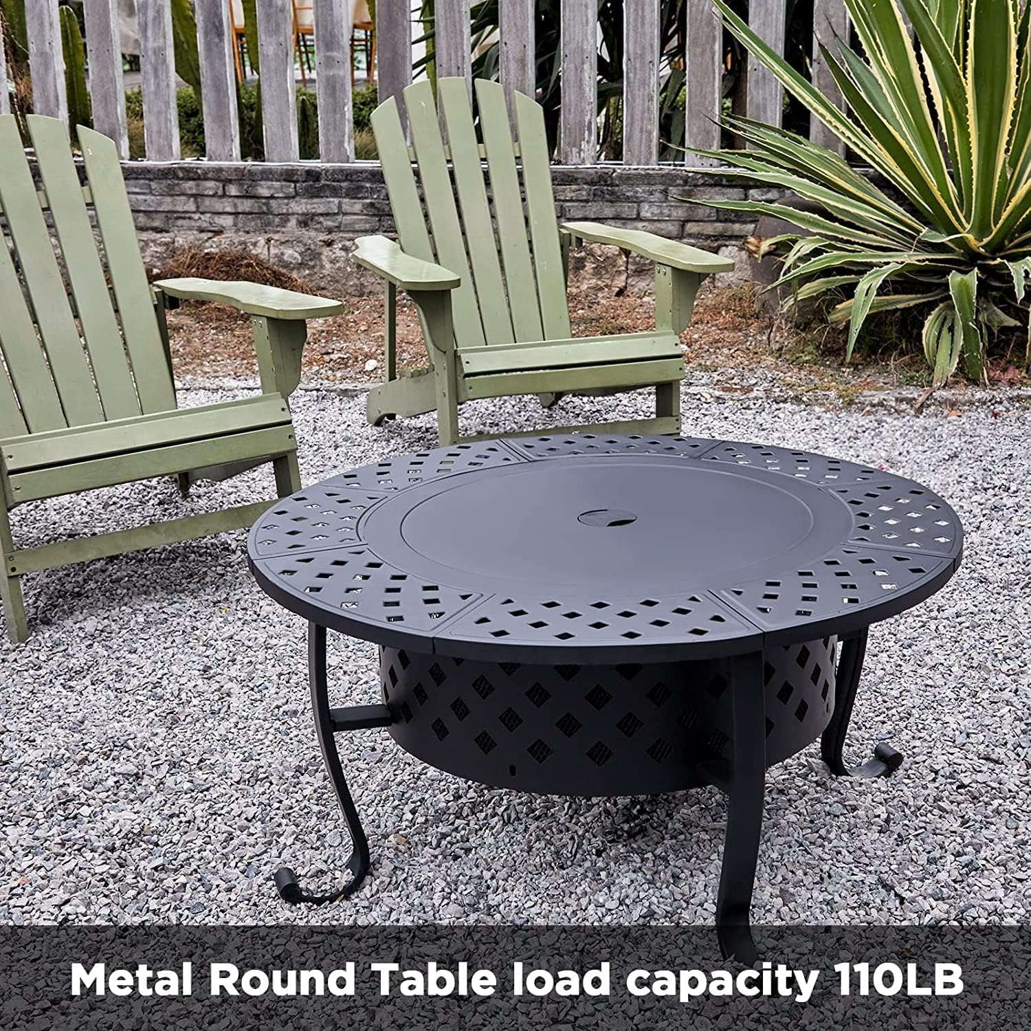 Fogatas al aire libre, hoguera de leña con 2 parrillas y tapa, mesa redonda de metal para hoguera, patio, jardín, campamento, playa (36 pulgadas)