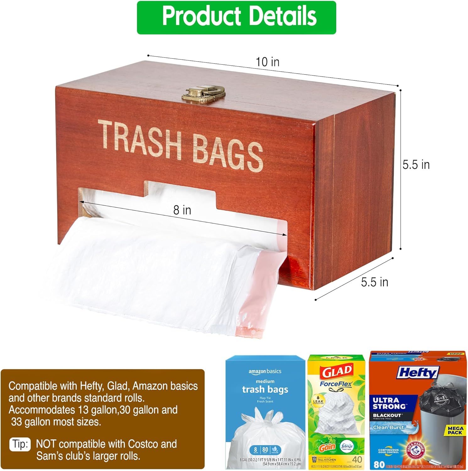 Dispensador de bolsas de basura Dispensador de bolsas de basura montado en la pared Soporte de rollo para encimera, almacenamiento y organización