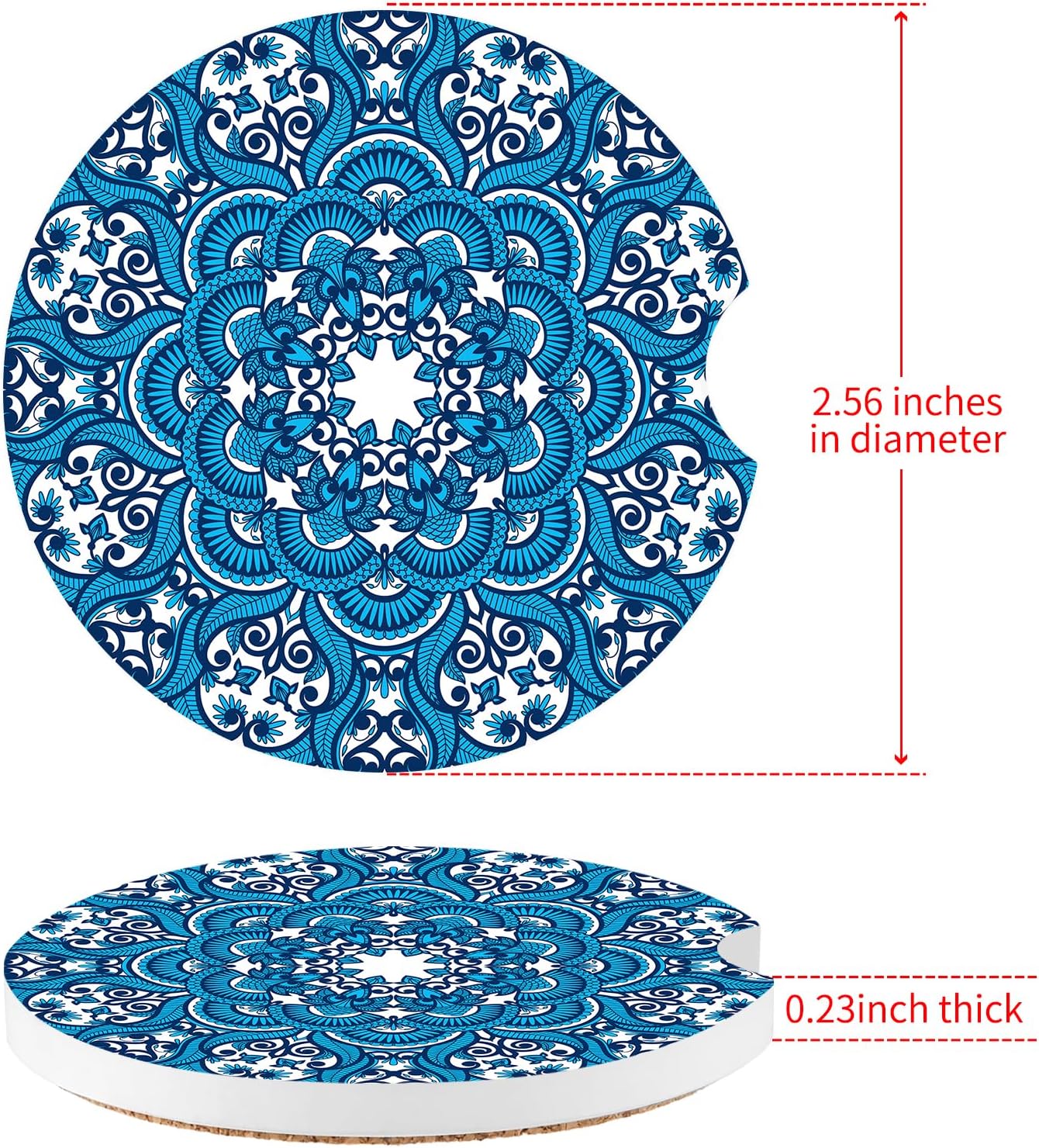 Watbro Posavasos absorbentes para automóvil, paquete de 2 unidades, 2.75 dedos, muesca de 2.75 dedos, patrón de porcelana retro, estilo de los años