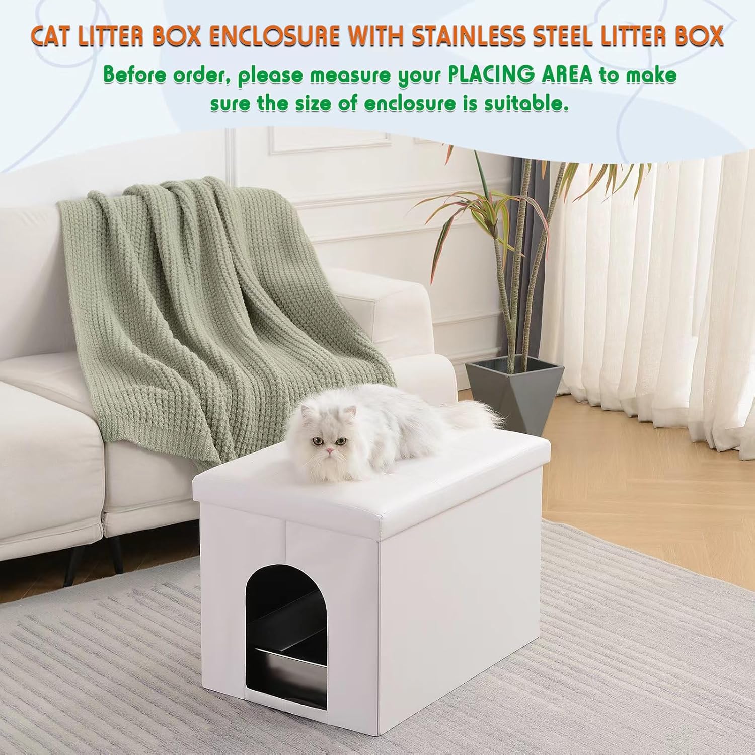 MEEXPAWS Caja de arena de acero inoxidable para gatos, mueble oculto, banco grande para baño para gatos, 25.6 x 17.7 x 17.7 pulgadas, a prueba de