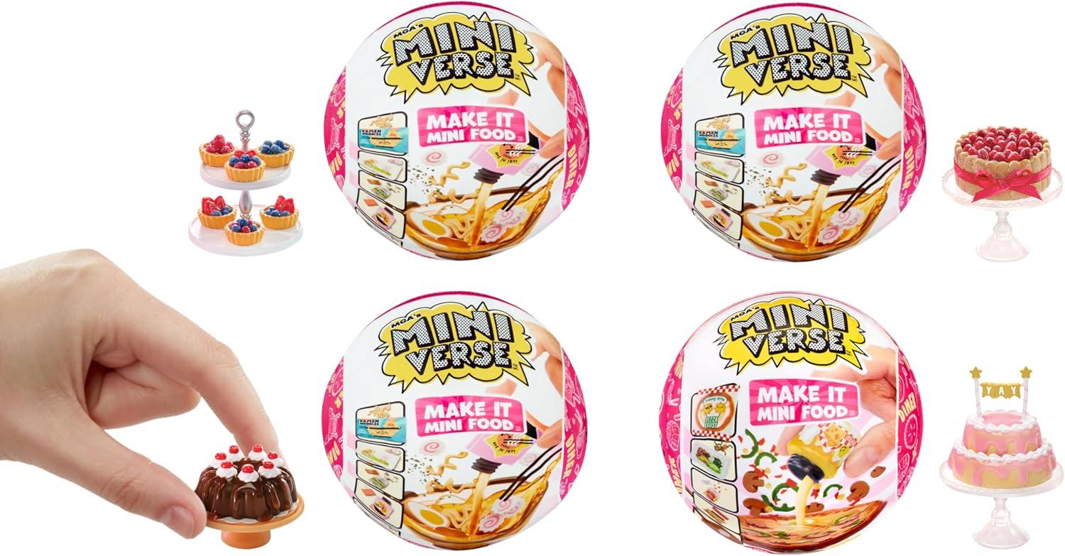 MGA’s Miniverse Make It Mini Food Diner Series 2 Paquete de pastelería (paquete de 4) Mini coleccionables, embalaje ciego, bricolaje, juego de