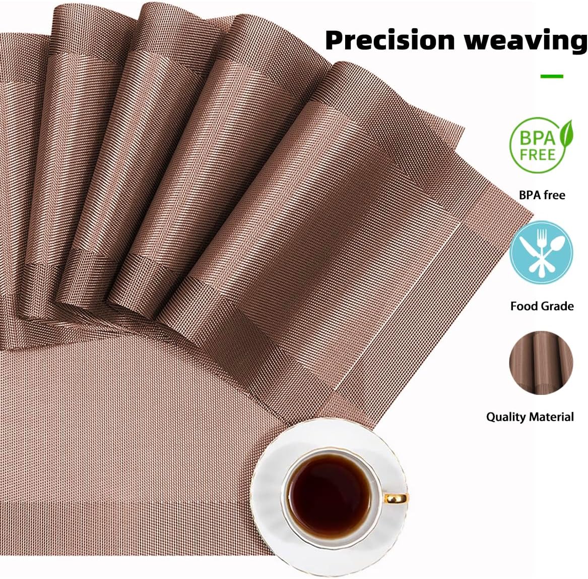 Juego de 6 manteles individuales de tejido de PVC lavables para mesa de cocina, resistentes al calor, antideslizantes, manchas (marrón)