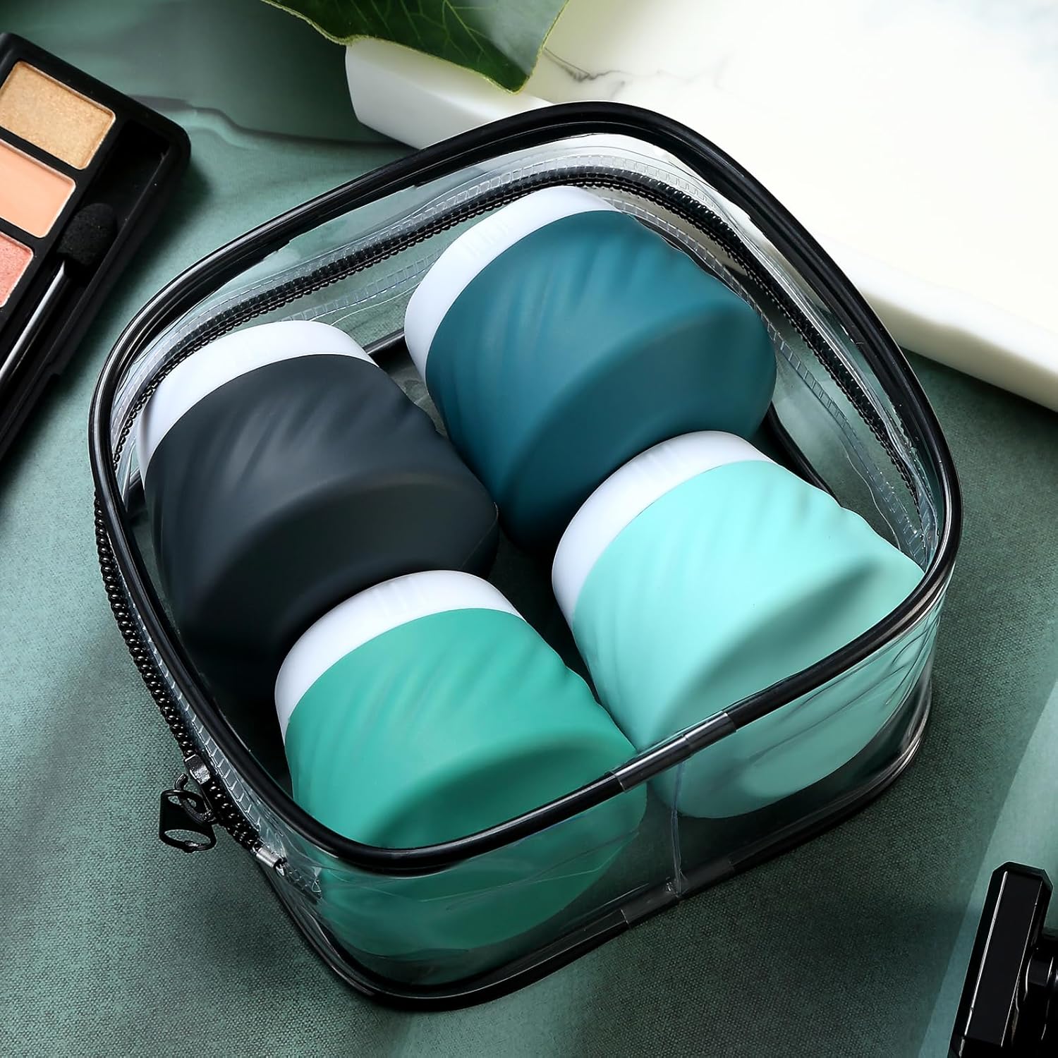 Gemice Recipientes de viaje para artículos de tocador, tarros de crema de silicona aprobados por la TSA recipientes de tamaño de viaje con bolsa