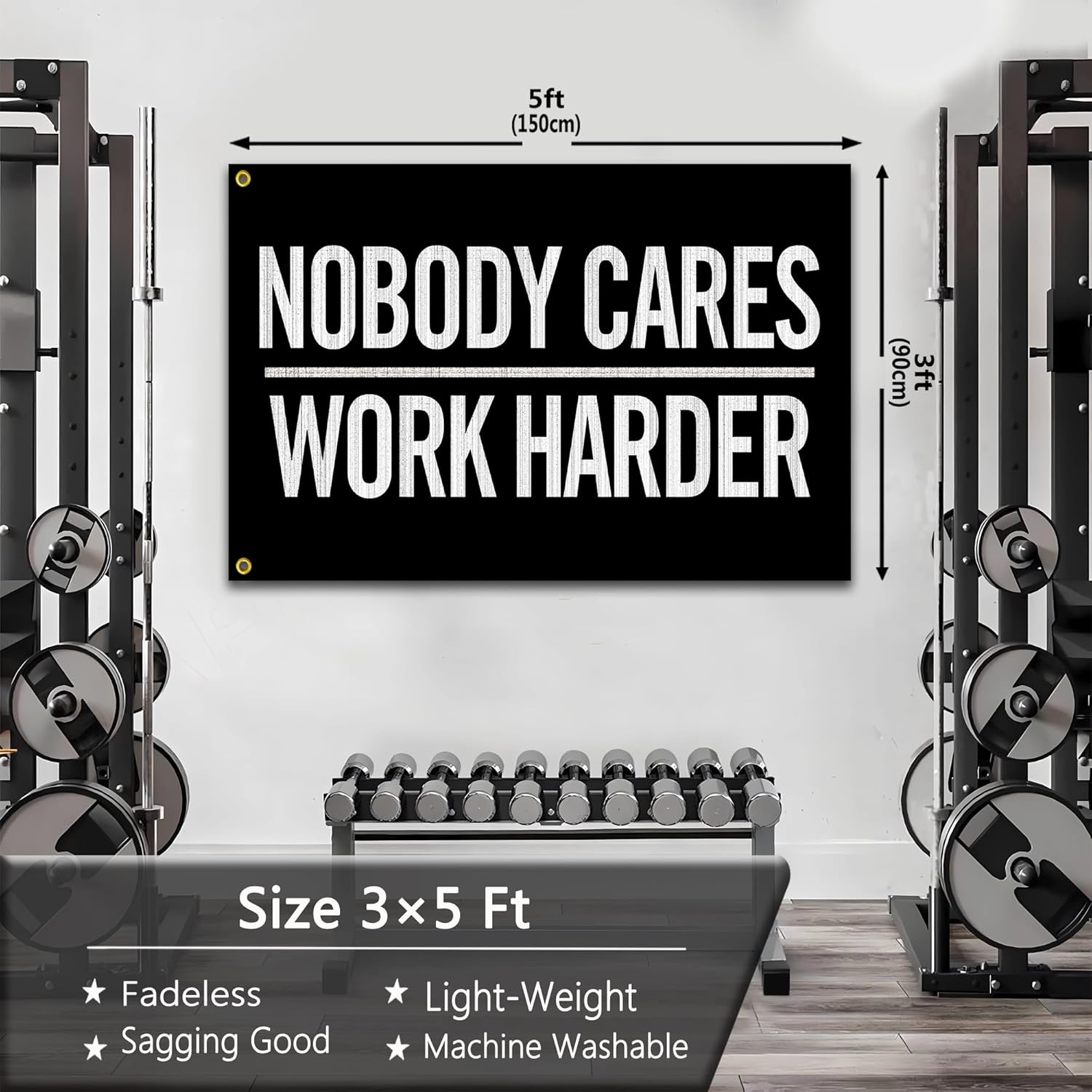 Bandera de Nobody Cares Work Harder de 3 x 5 pies, banderas inspiradoras de fitness para el hogar, gimnasio, decoración de pared, habitación,