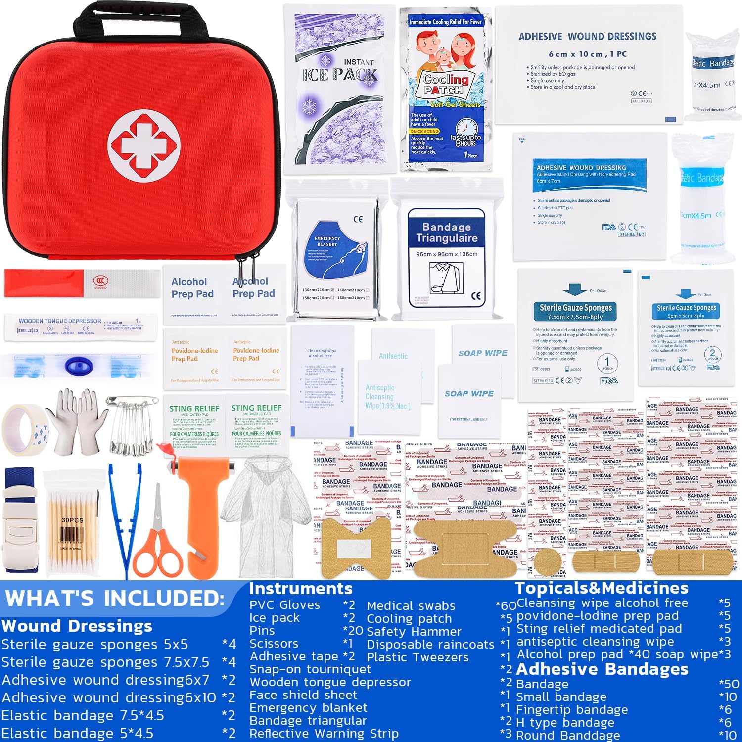 VITUU Kit de primeros auxilios de 267 piezas, kit de primeros auxilios para negocios, hogar, viajes, camping, senderismo, deportes, oficina,