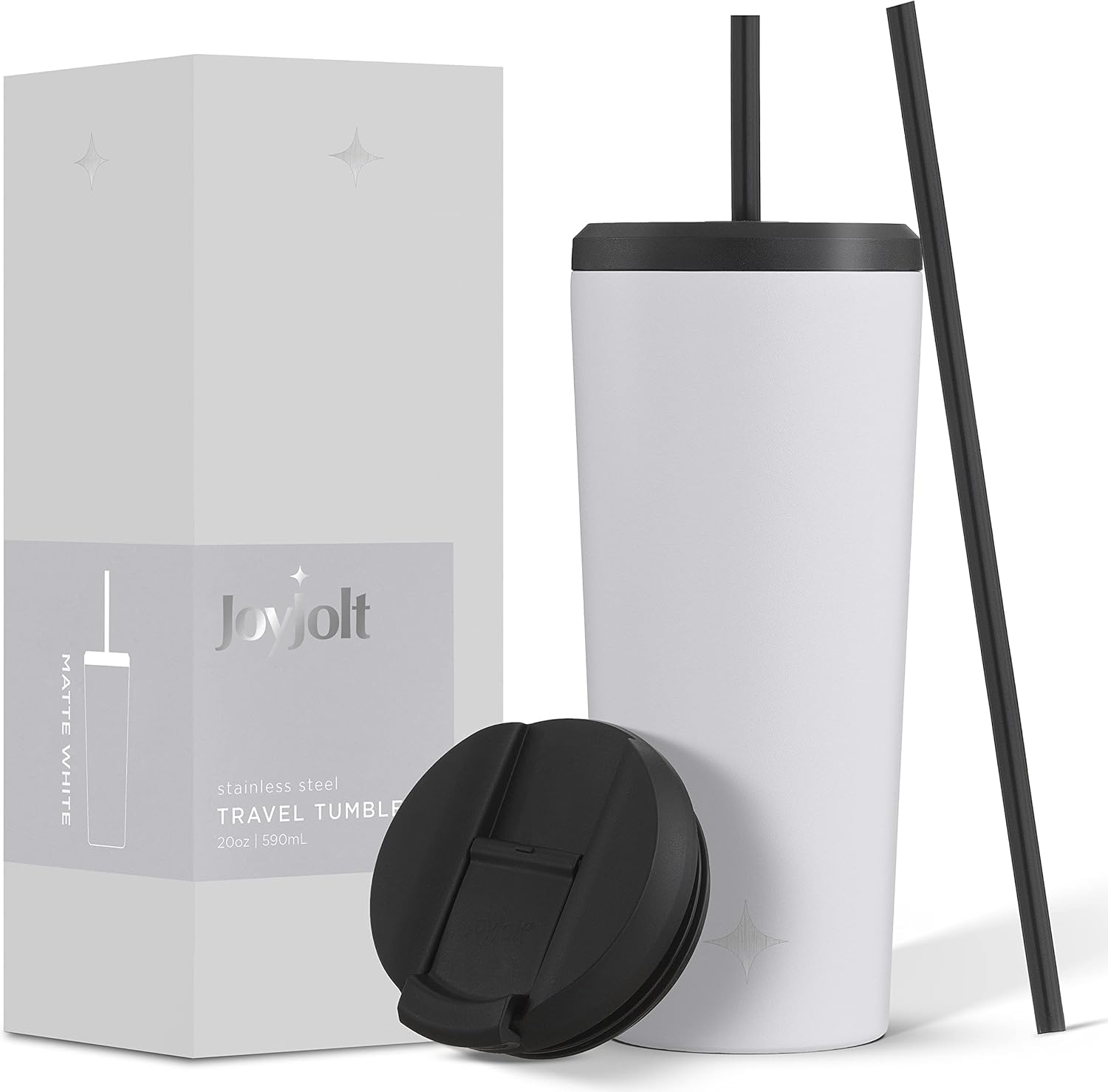 JoyJolt Vaso aislado al vacío de 24 onzas con tapa y popote (2 de cada uno) vaso de acero inoxidable de doble pared al vacío, con forro de cobre