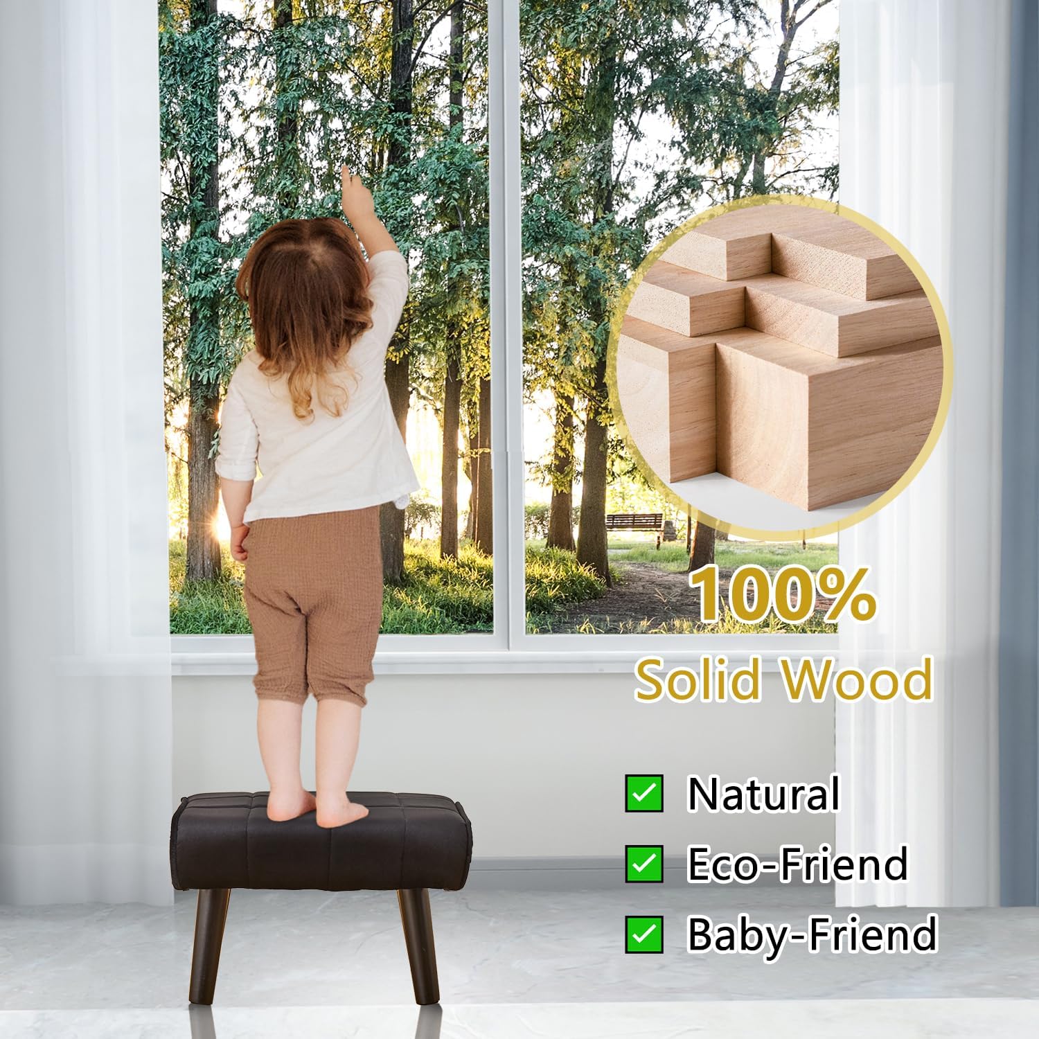 Cpintltr Taburete de terciopelo de madera para adultos, taburete otomano pequeño tapizado de terciopelo, taburete moderno rectangular para pies,