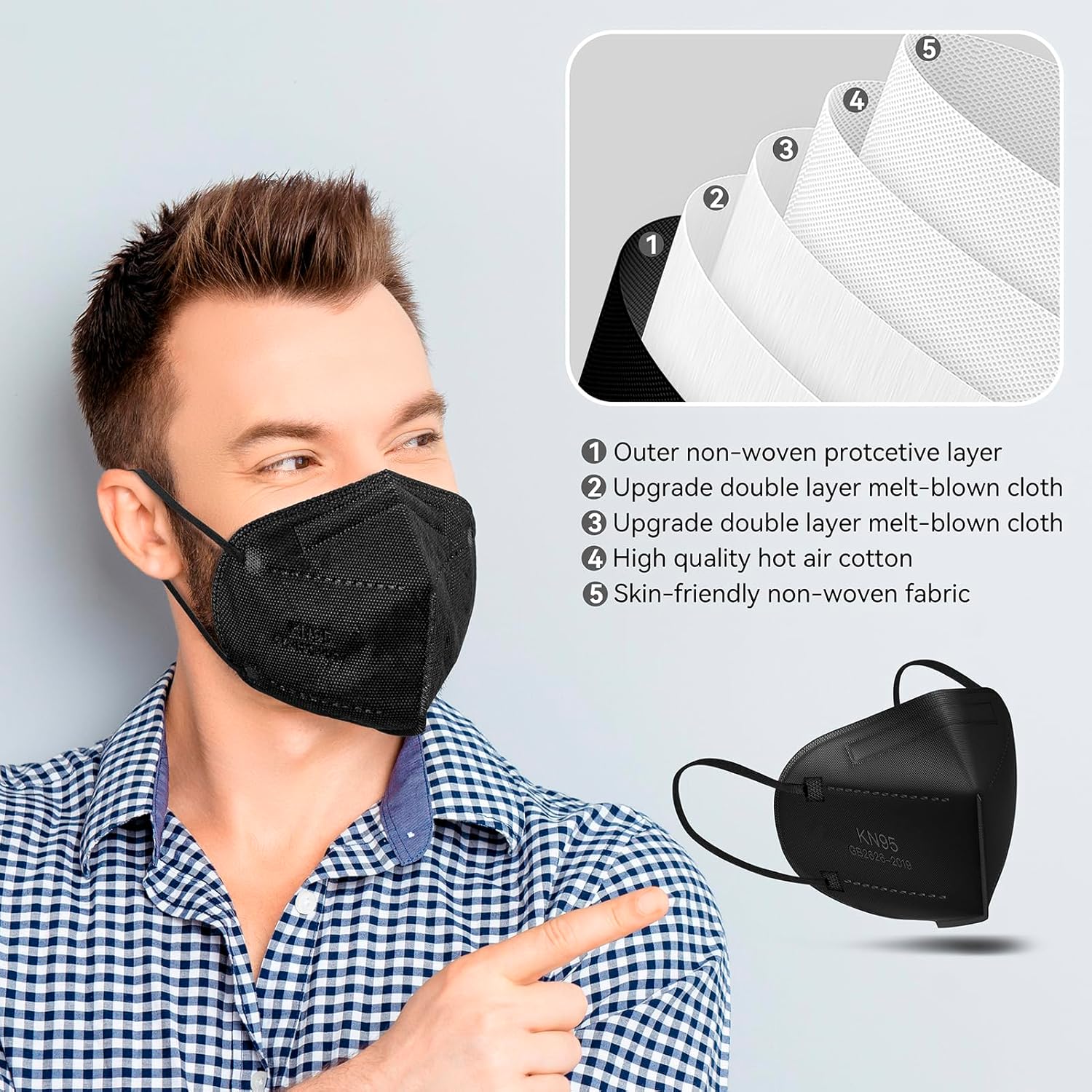 FENFEN Mascarillas KN95 desechables para adultos, paquete de 50 unidades, protección contra el polvo, seguridad contra el polvo, transpirables,