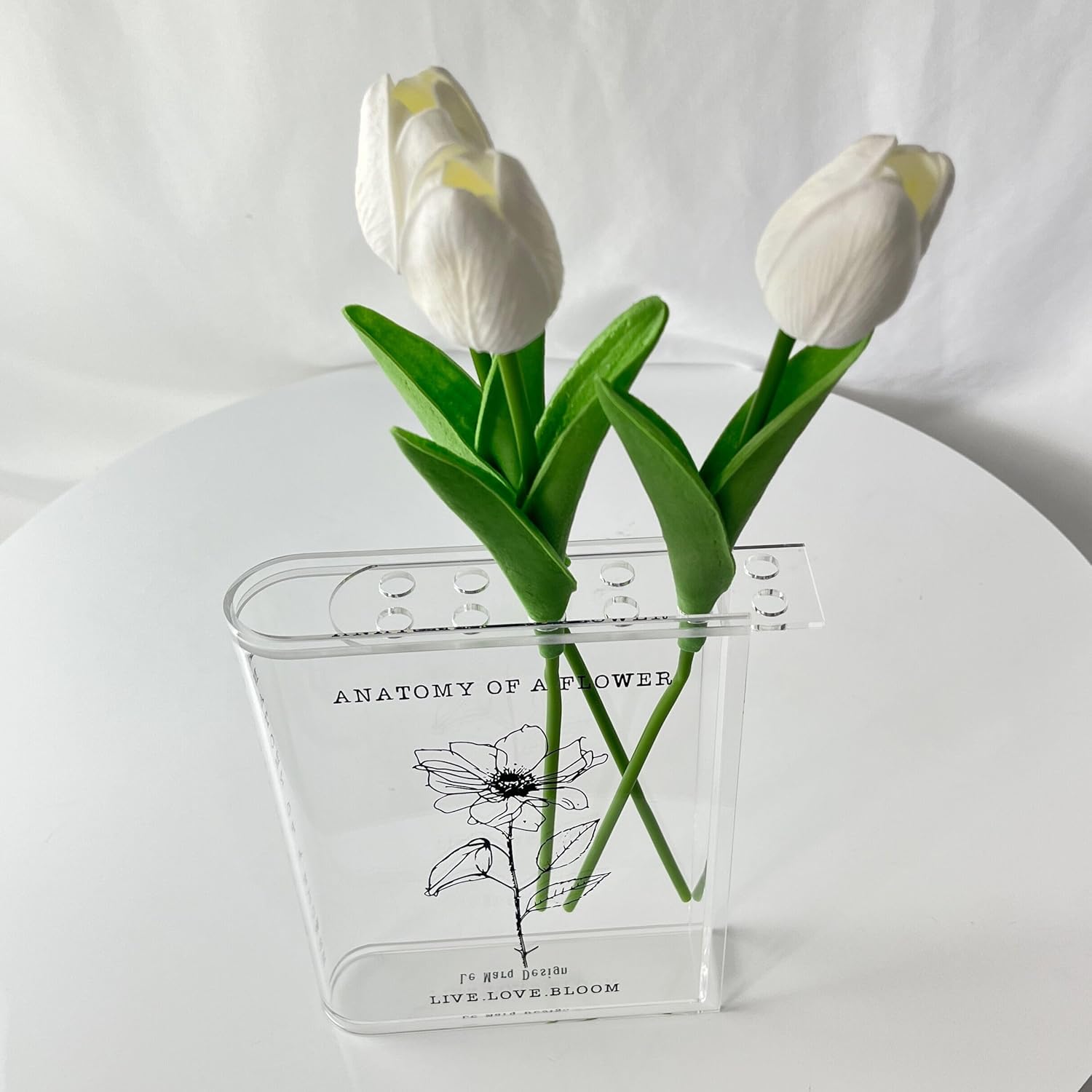 Jarrón transparente para flores, centro de mesa moderno y decorativo para el hogar, anatomía de una flor, Le Marq Design (transparente con tallo,