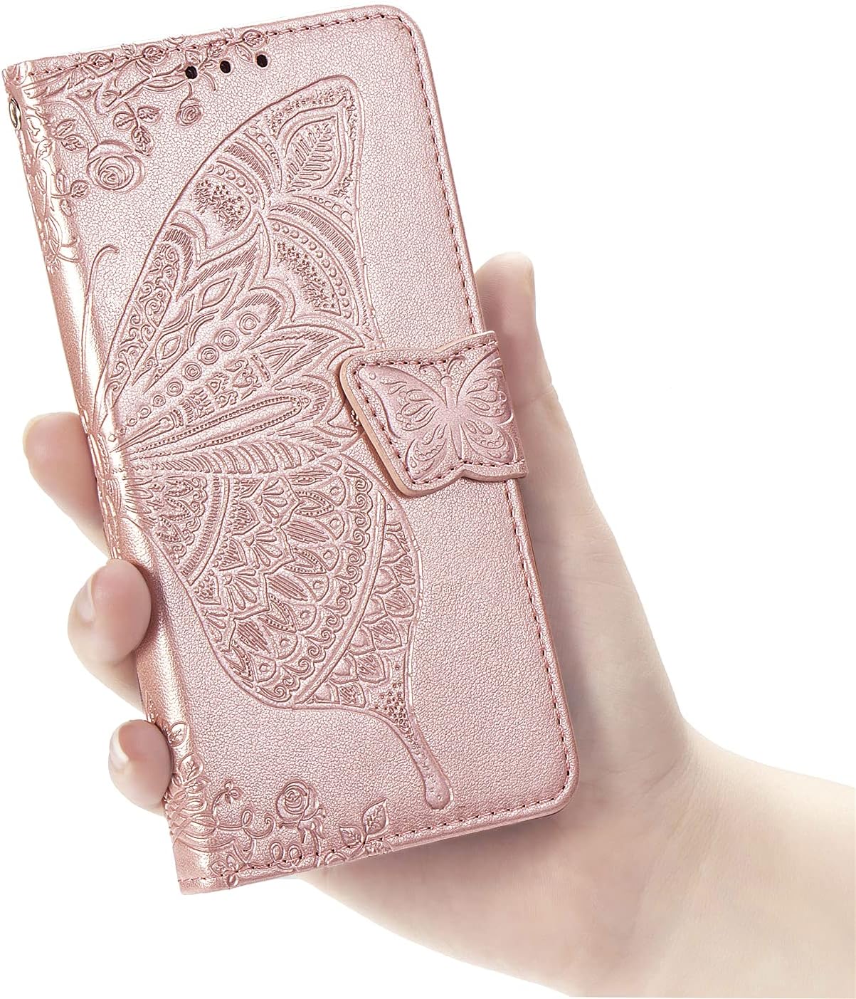Galaxy S22 5G Wallet Case, Butterfly & Flower Embossed PU Leather Wallet Case Flip Protective Phone Cover with Card Slots and Kickstand for Samsung