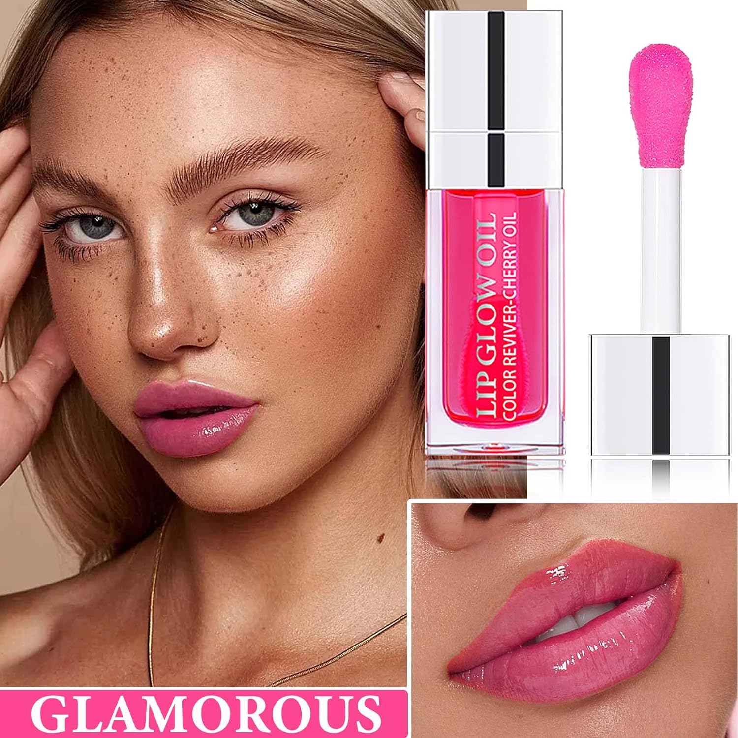 Aceite de labios voluminoso, aceite hidratante para labios, brillo de labios, bálsamo labial tintado, aceite labial transparente con cepillo grande,