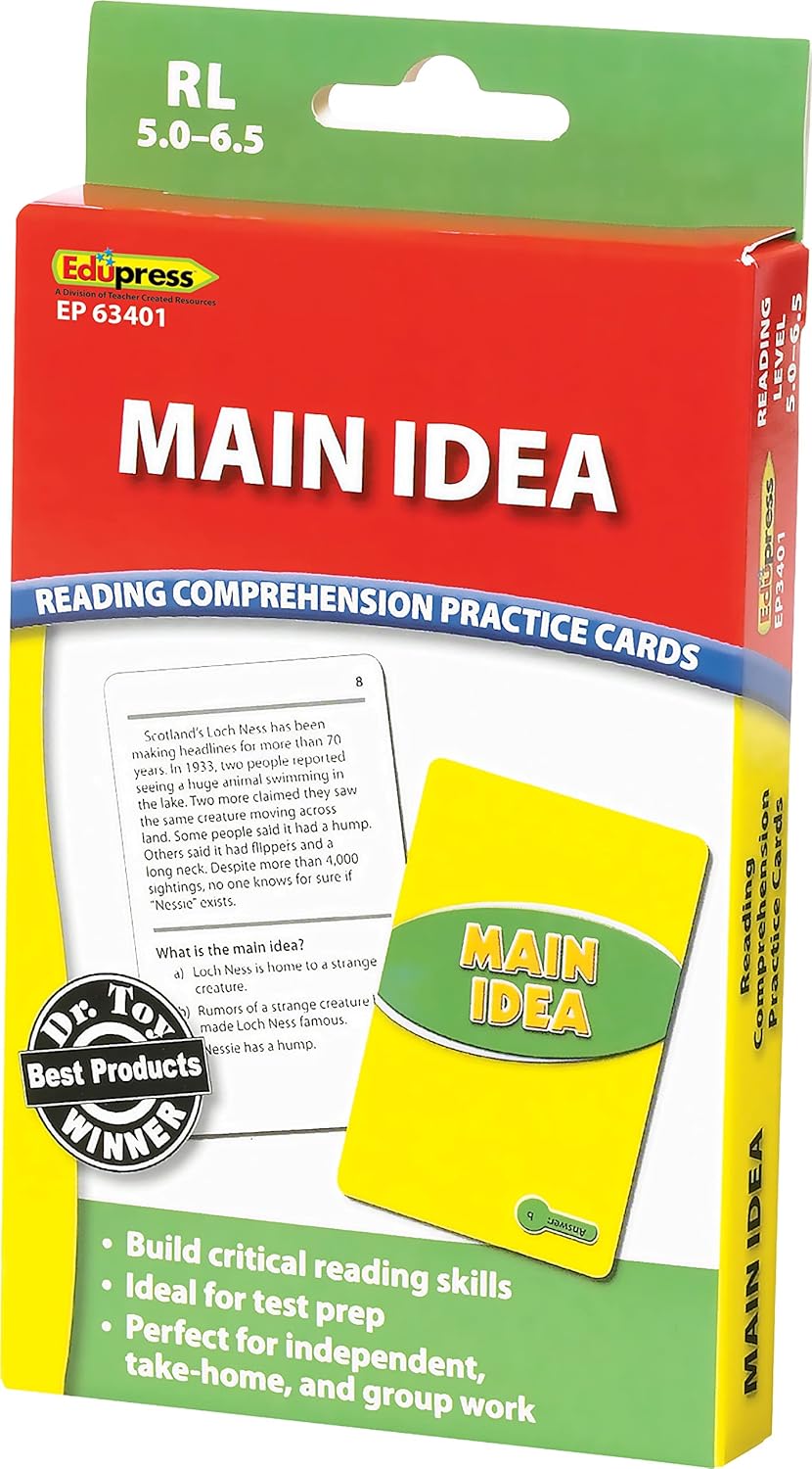 Edupress Tarjetas de práctica de comprensión de lectura, idea principal, nivel verde (EP63401) mediano