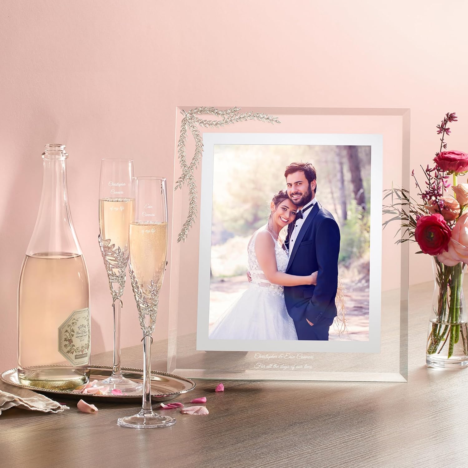 THINGS REMEMBERED Juego de flauta de champán con pavé de compromiso de boda personalizado grabado Athena (personalización gratuita)