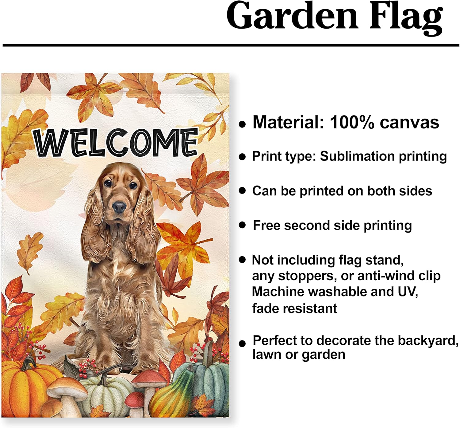 Prezzy Bandera de jardín de perros de otoño, banderas de Cocker Spaniel inglés, decoración al aire libre, 12.5 x 18 pulgadas, vertical, de doble