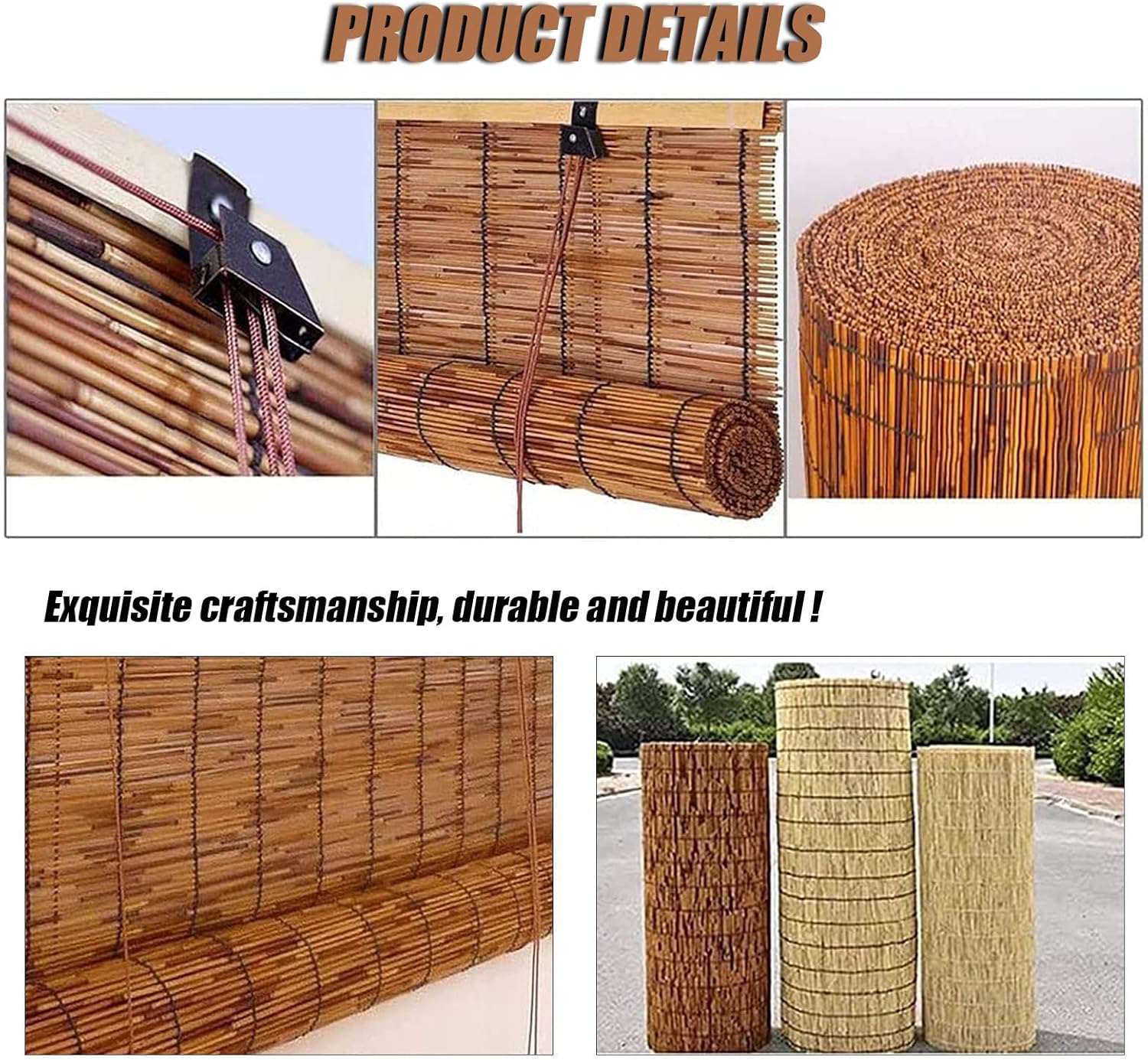 Persianas enrollables de bambú retro, persianas enrollables de bambú, persianas enrollables de bambú, persianas enrollables de bambú para