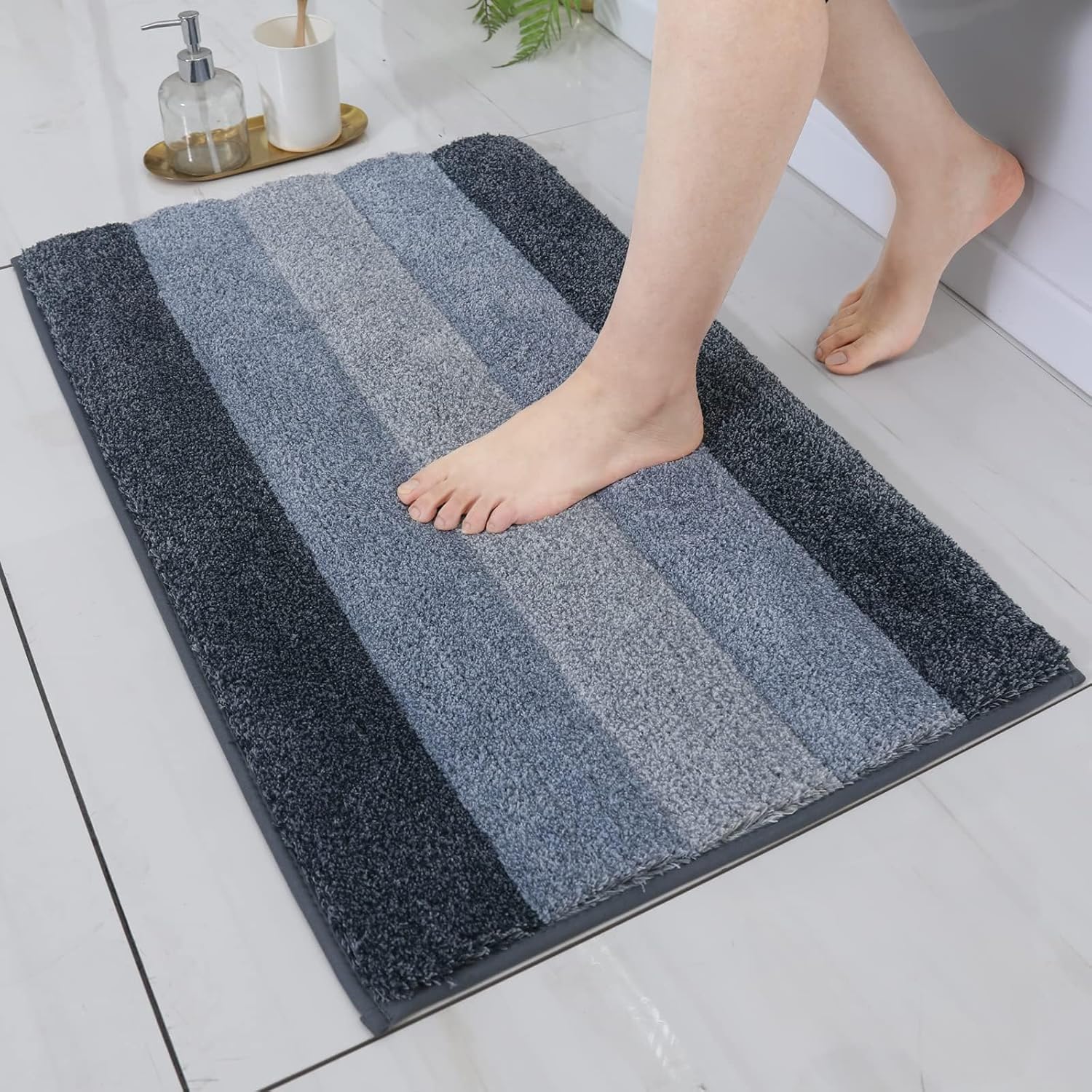 WAMRLY – Alfombras de baño de poliéster extrasuave, absorbentes de agua, alfombras peludas de felpa antideslizantes, lavables a máquina, para baño