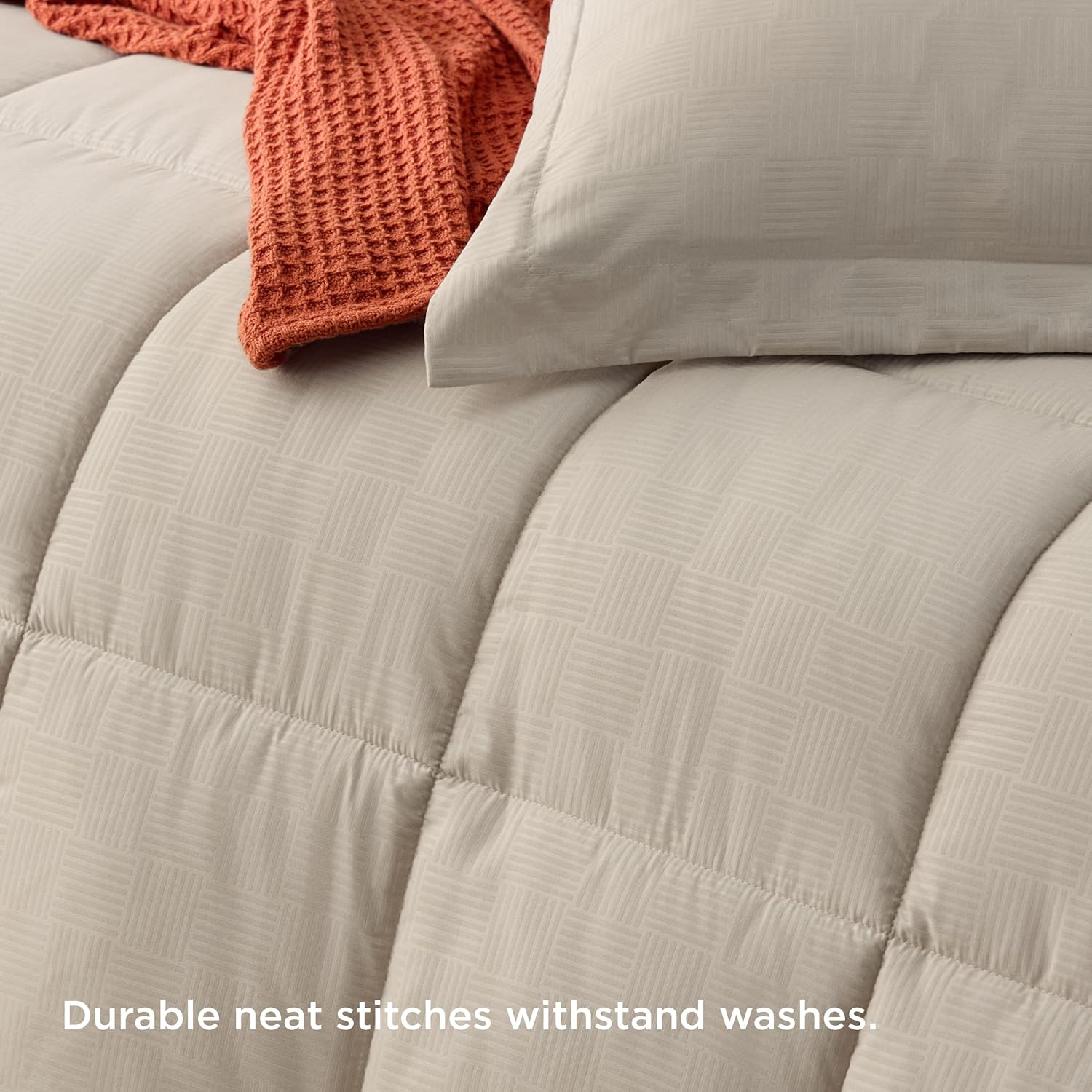 Bedsure Juego de edredón extra largo para cama individualindividual  Juego de edredón alternativo con tejido de cesta beige, tamaño
