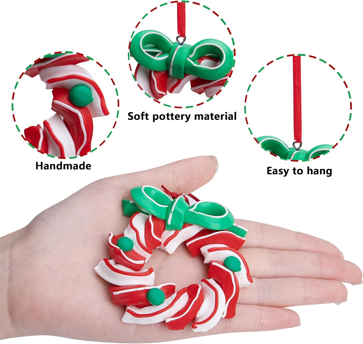 9 adornos de piruleta de Navidad, adorno de bastón de caramelo de árbol de Navidad, adornos decorativos de arcilla polimérica para decoración de