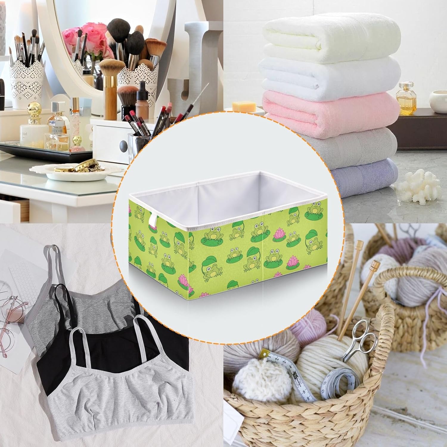Emelivor Lindos cubos de almacenamiento de tela con forma de rana, caja de almacenamiento plegable, organizador de armario, cestas para estantes,