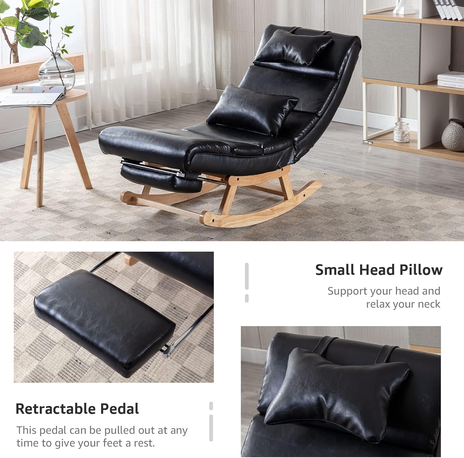 NIOIIKIT Silla mecedora moderna, silla deslizadora tapizada para guardería, silla mecedora decorativa con respaldo grande y pedal extraíble, silla