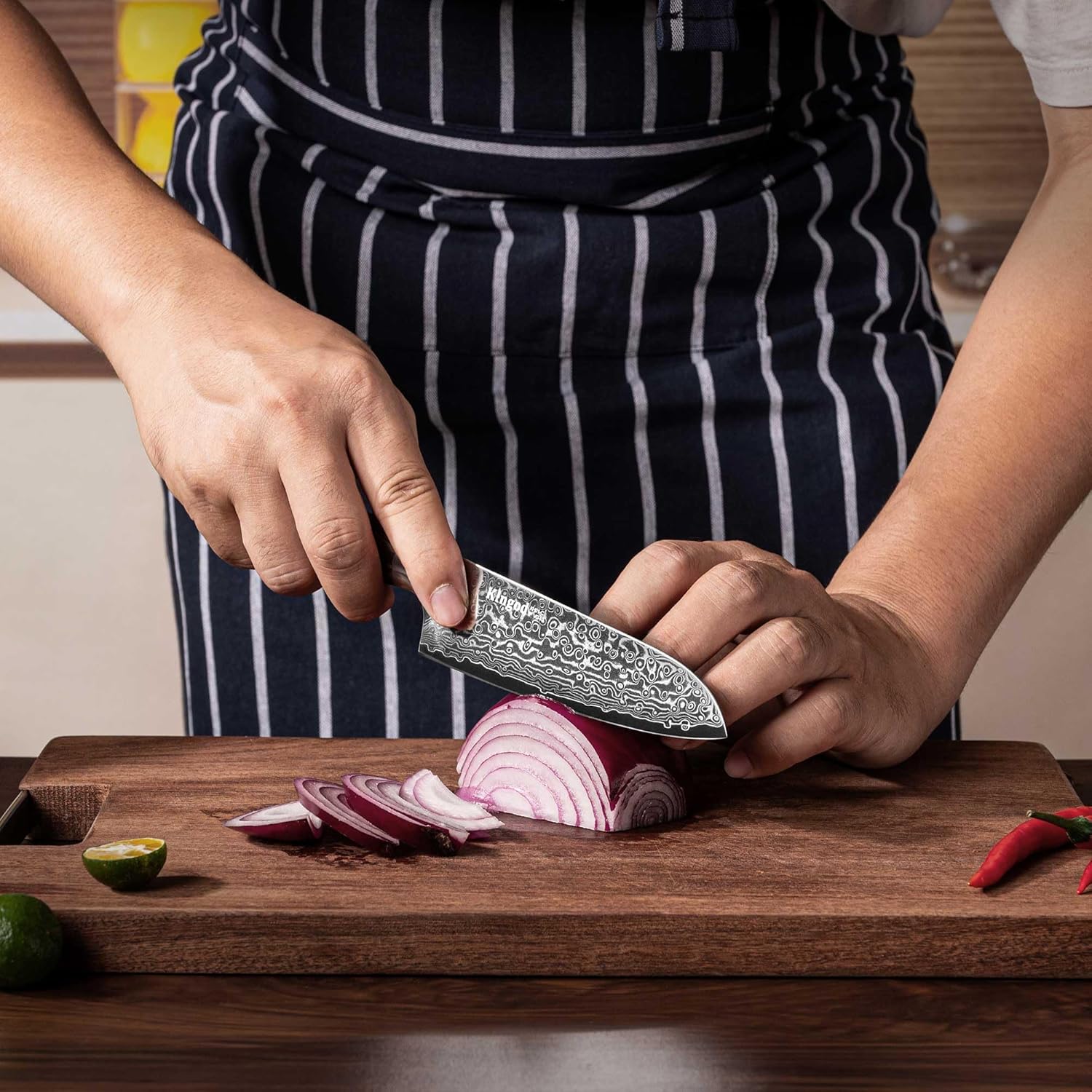 KINGOD Cuchillo de chef Santoku de cocina, cuchillo japonés VG10 de 5 pulgadas de acero inoxidable de alto carbono ultra afilado, mango de madera