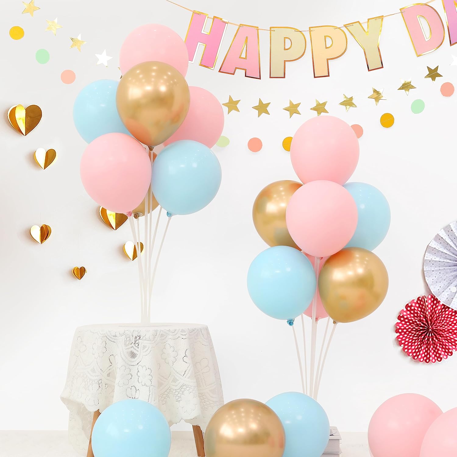 4 soportes para globos de revelación de género, centros de mesa con globos rosados y azules para decoración de piso de mesa