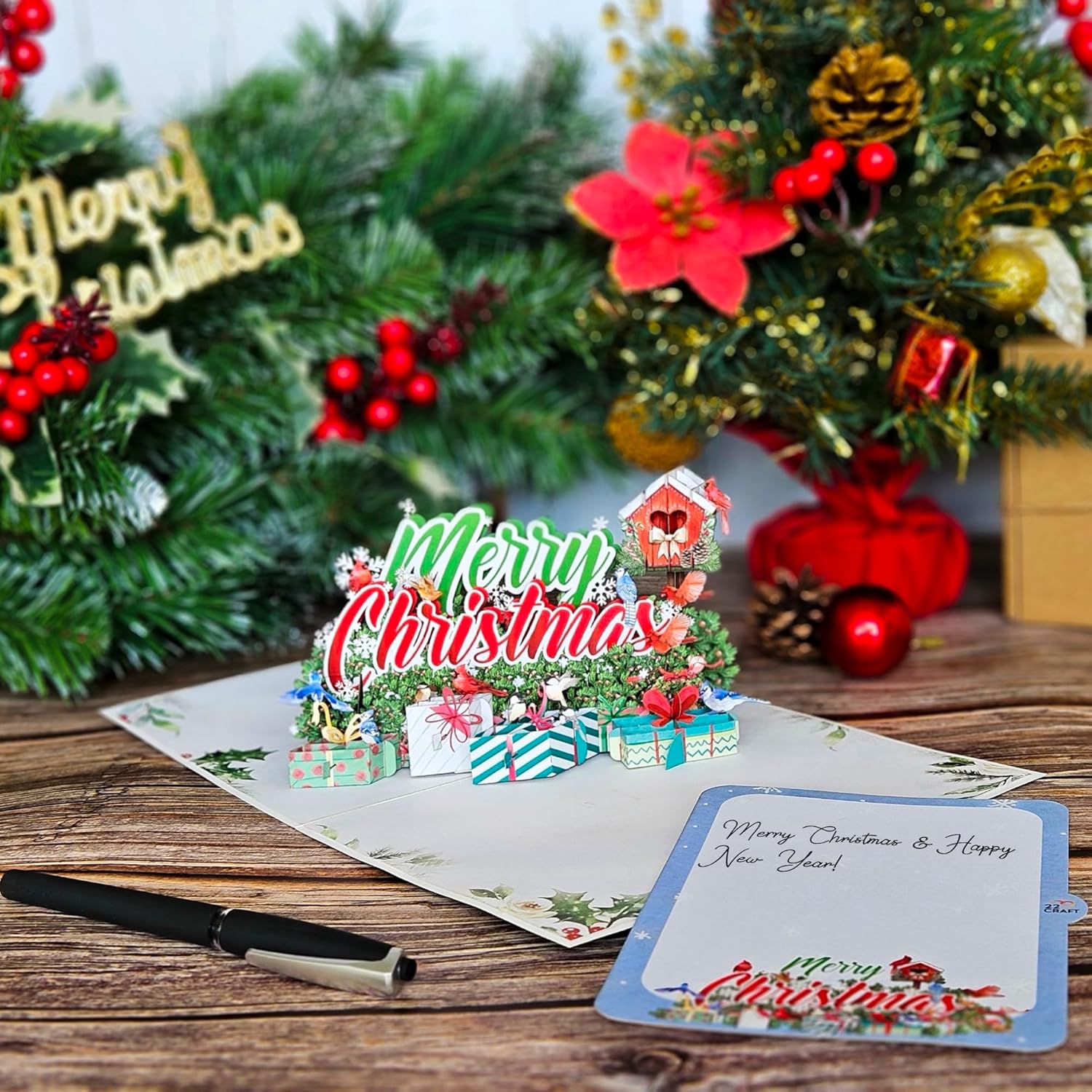22 CRAFT By 22CRAFT Tarjetas de Navidad desplegables, tarjetas de Navidad 3D emergentes de Feliz Navidad, tarjeta de felicitación de Navidad de 6 x