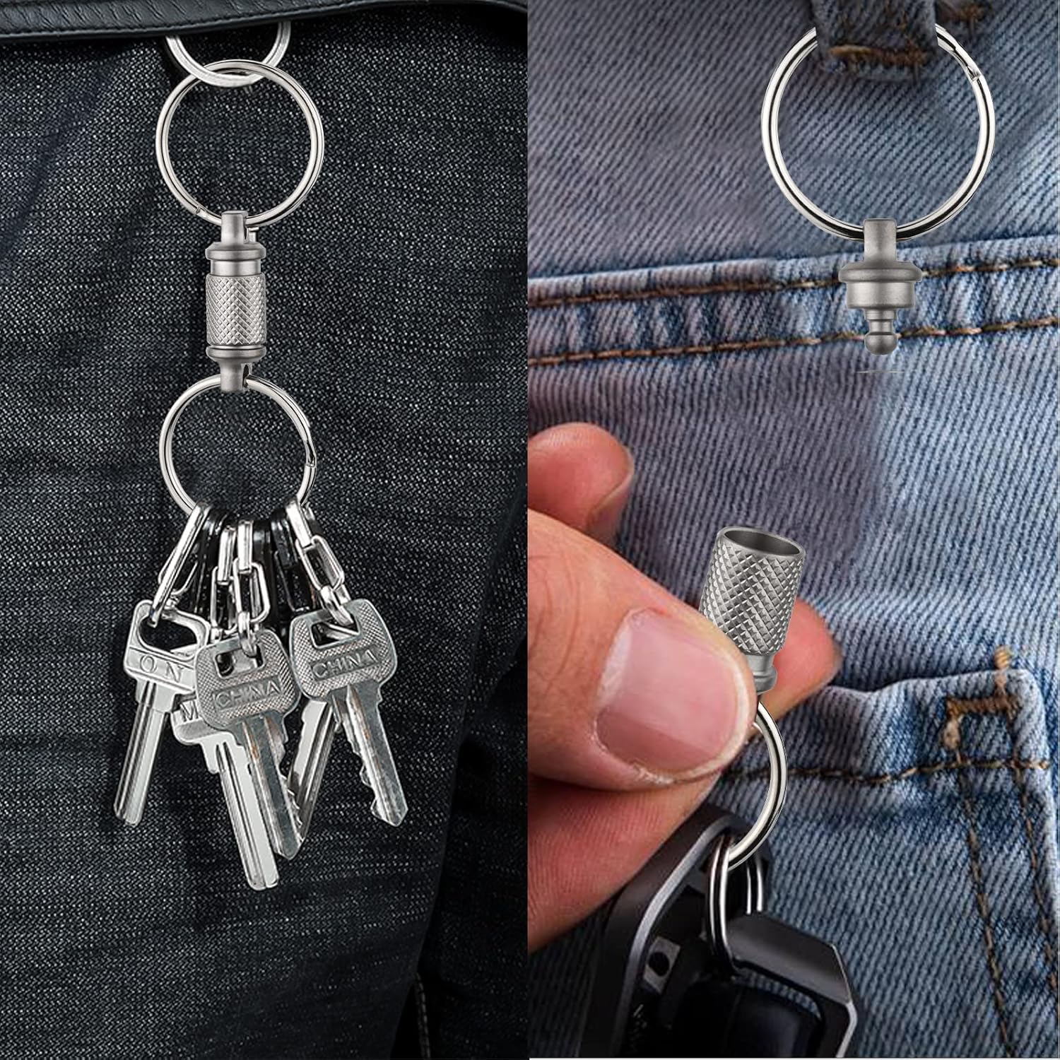 Titanium Quick Release Keychain, Swivel Key Holder Anti-Slip with Detachable 2 Rings UIInosoo Double-End Pull Apart Easily