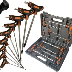 NordWolf Juego de llaves Allen SAE con mango en T de 9 piezas, llaves hexagonales de extremo de bola de brazo largo hechas de acero S2, tamaños de NordWolf Juego de llaves Allen SAE con mango en T de 9 piezas, llaves hexagonales de extremo de bola de brazo largo hechas de acero S2, tamaños de