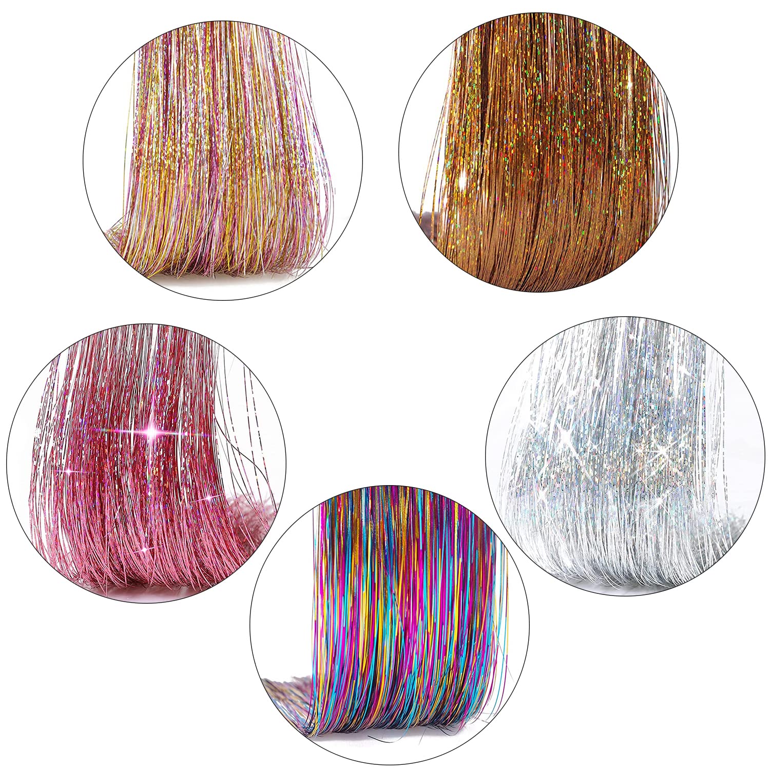 Eliongpu Paquete de 12 piezas de oropel con clip, 20 pulgadas, resistentes al calor, extensiones de oropel con clip, mechones brillantes, regalo de