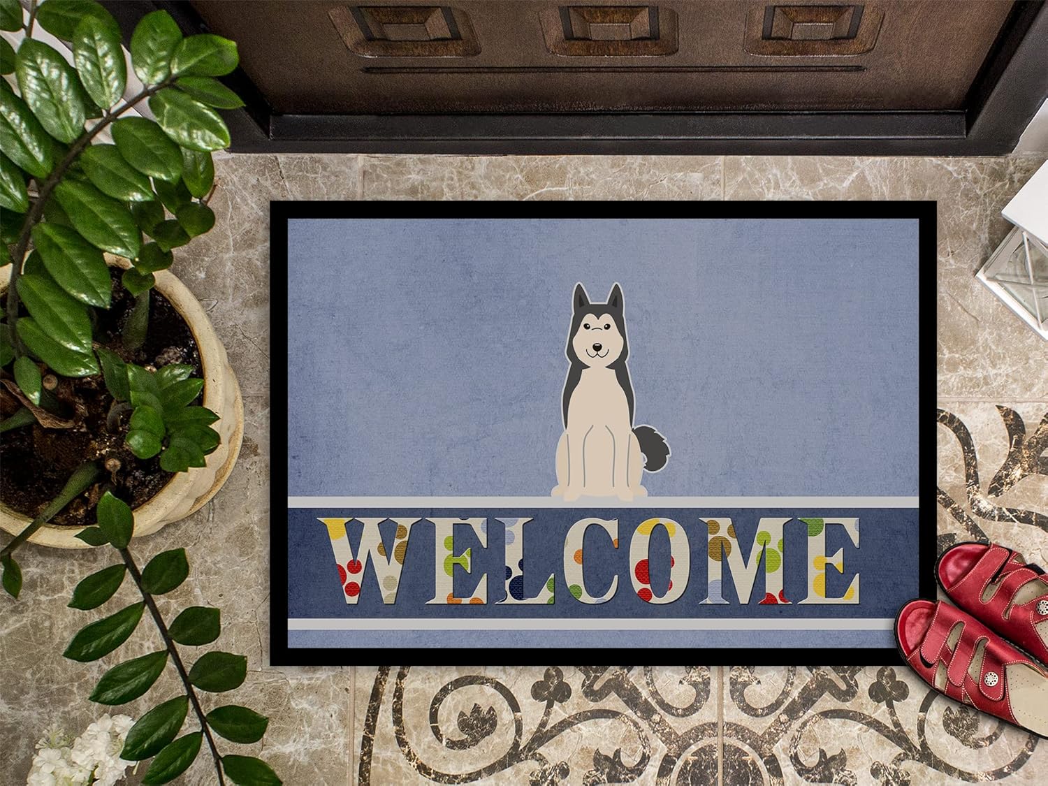 Caroline’s Treasures BB5606MAT – Felpudo de bienvenida de Siberia Occidental Laika Spitz de 18 x 27 pulgadas, tapete para puerta delantera, para