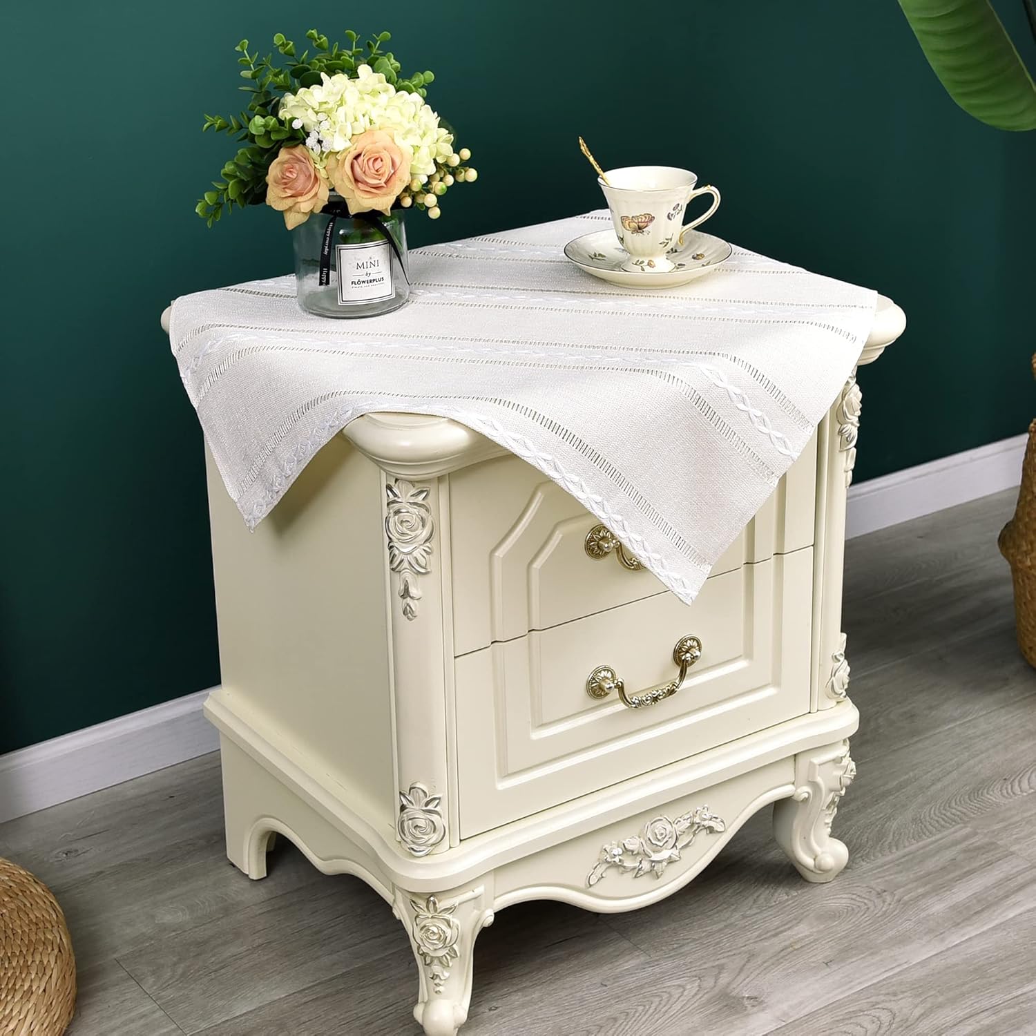 Mantel cuadrado pequeño bordado rústico de jacquard a rayas, mantel de lino lavable para mesa auxiliar de cocina, comedor, decoración del hogar, 24
