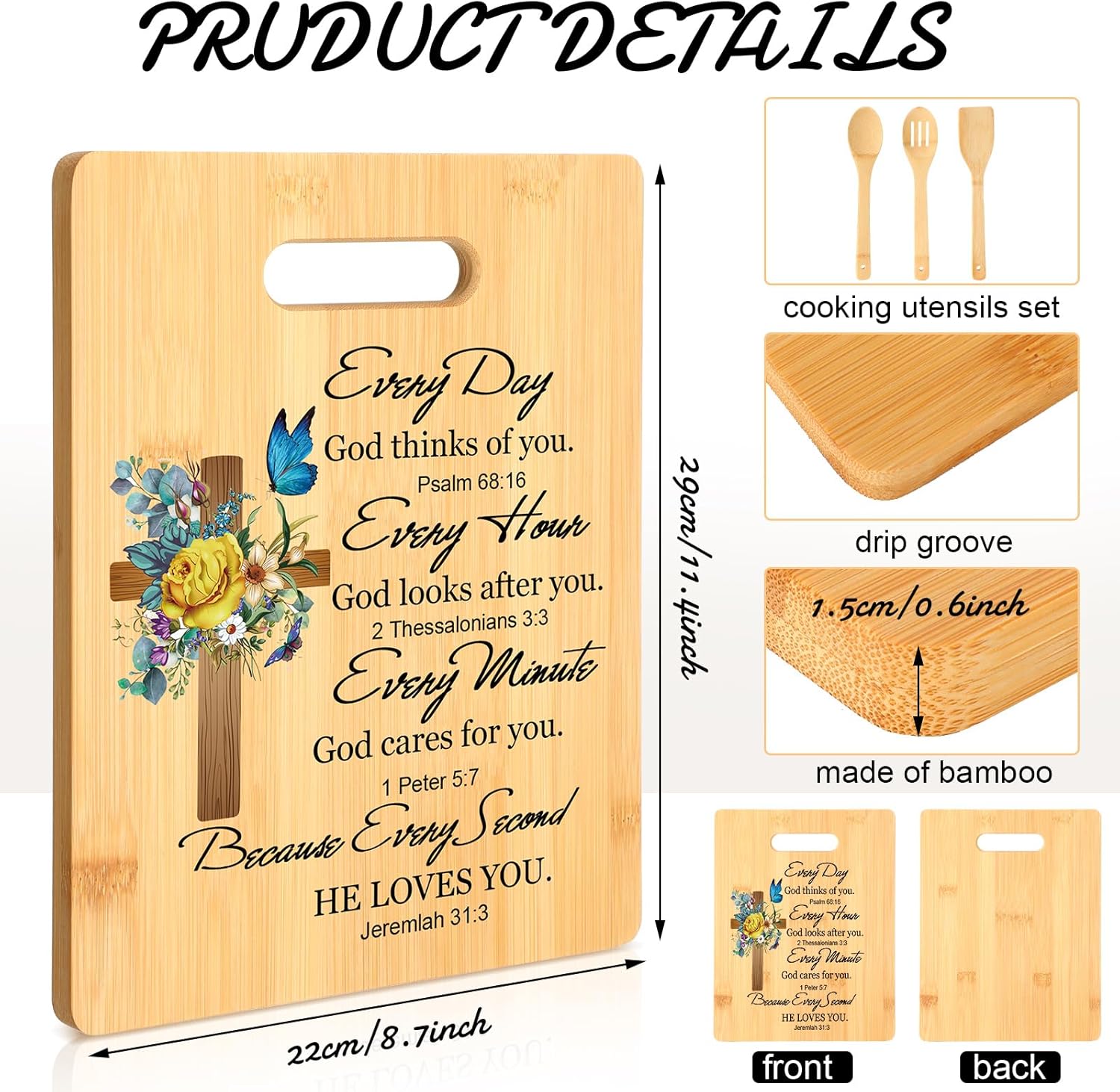 Juego de 4 tablas de cortar de girasol religiosas de regalo cristiano, accesorios de cocina, regalos de Navidad, tablas de cortar de bambú cristiano