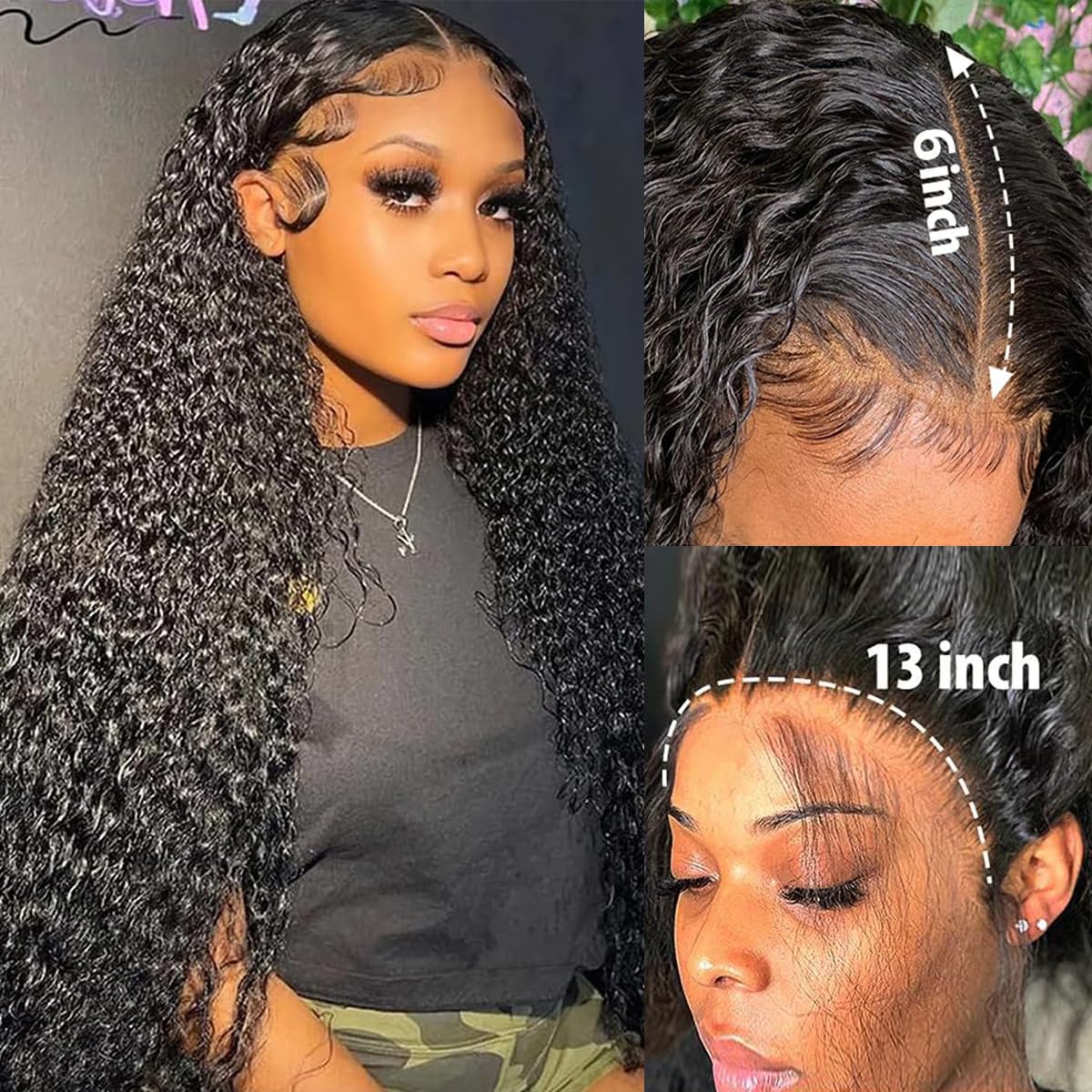 Pelucas de cabello humano ondulado profundo con encaje frontal transparente de 13 x 6 pulgadas, para mujeres negras, pelucas rizadas sin pegamento,