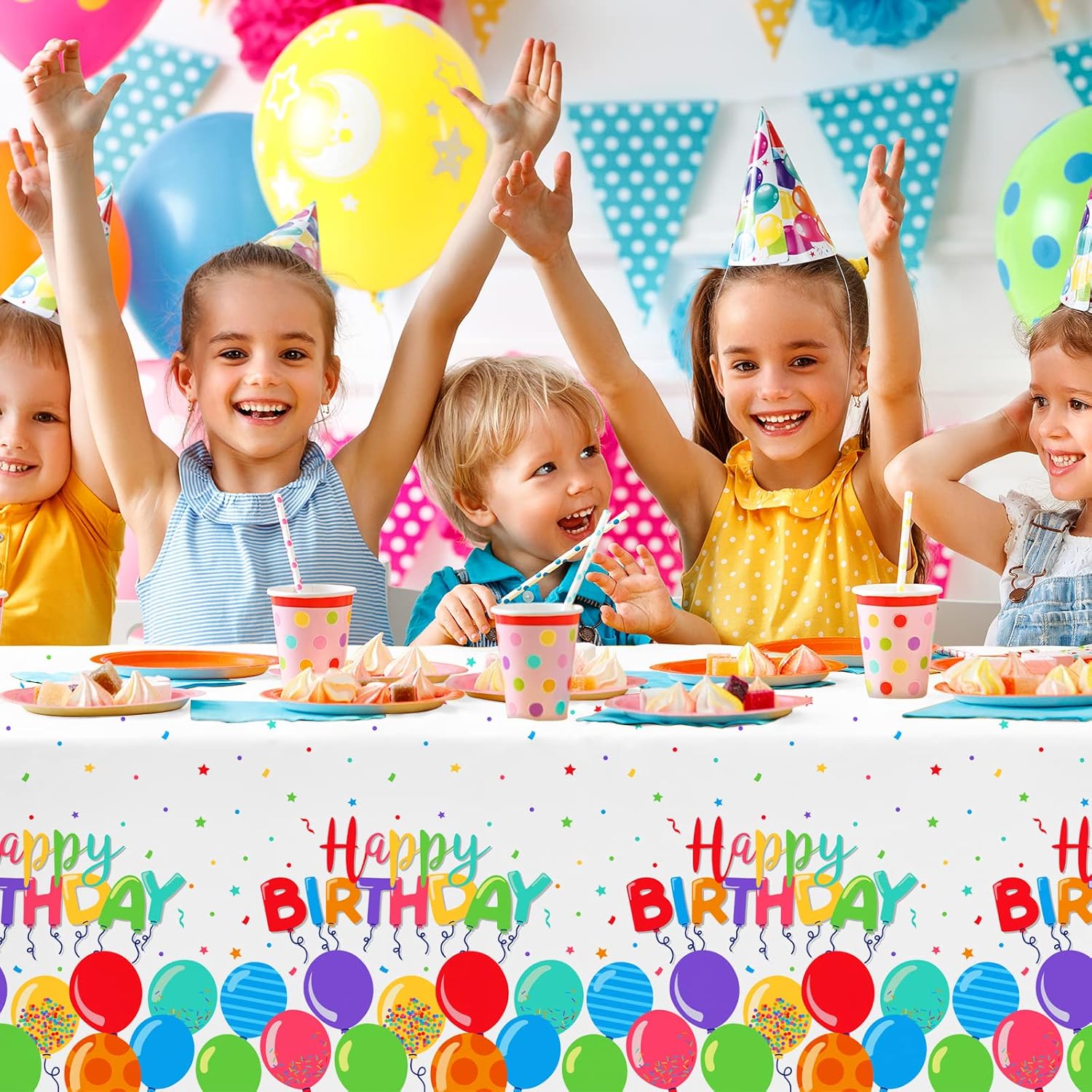 Gatherfun Mantel desechable de cumpleaños, funda de mesa de plástico para fiesta de cumpleaños de niños, 54 x 108 pulgadas, 3 unidades