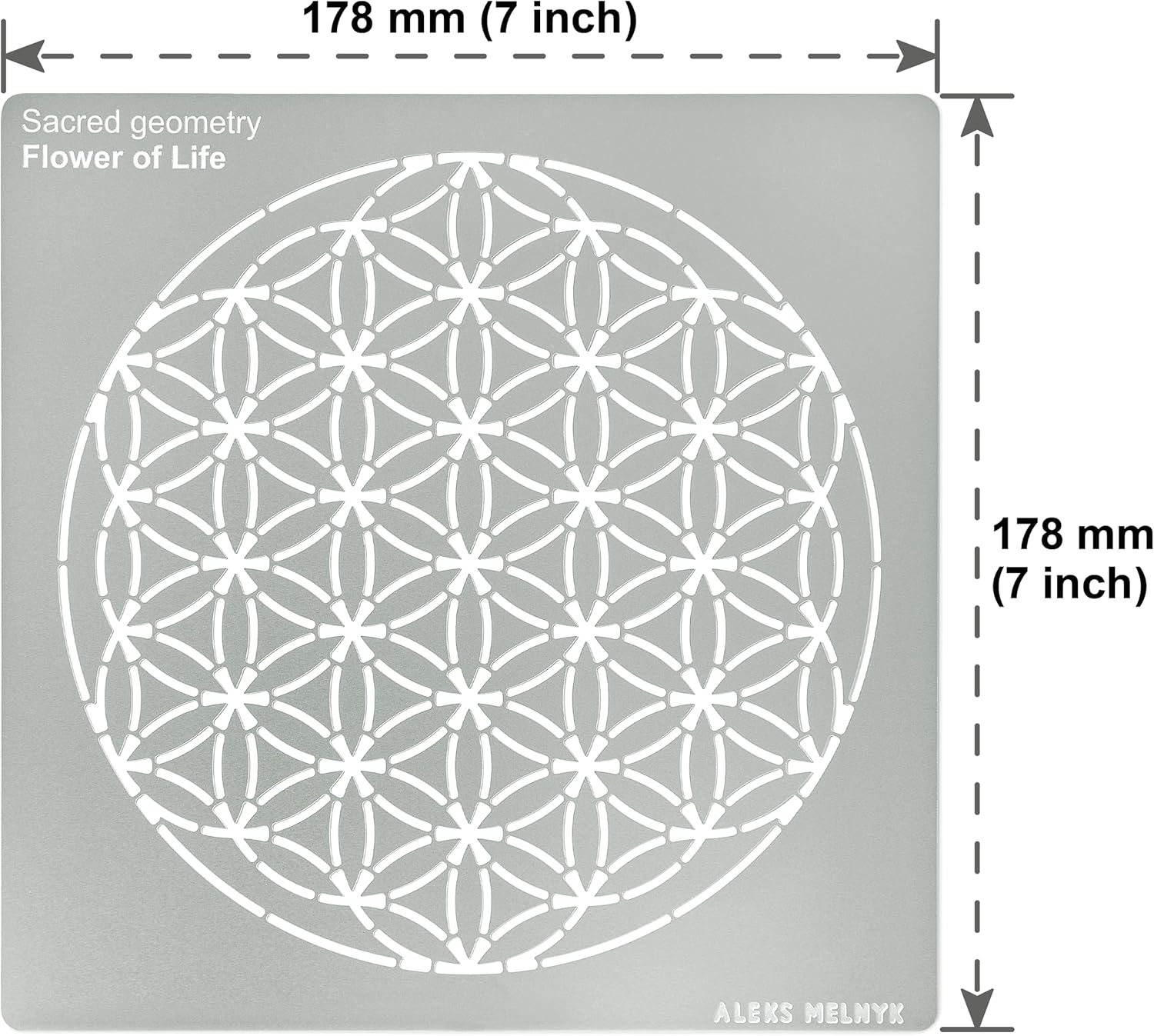 Aleks Melnyk No.389 Plantilla de metal, figuras de geometría sagrada, versión Flower of Life, 1 PC, plantilla para leña, grabado, manualidades,