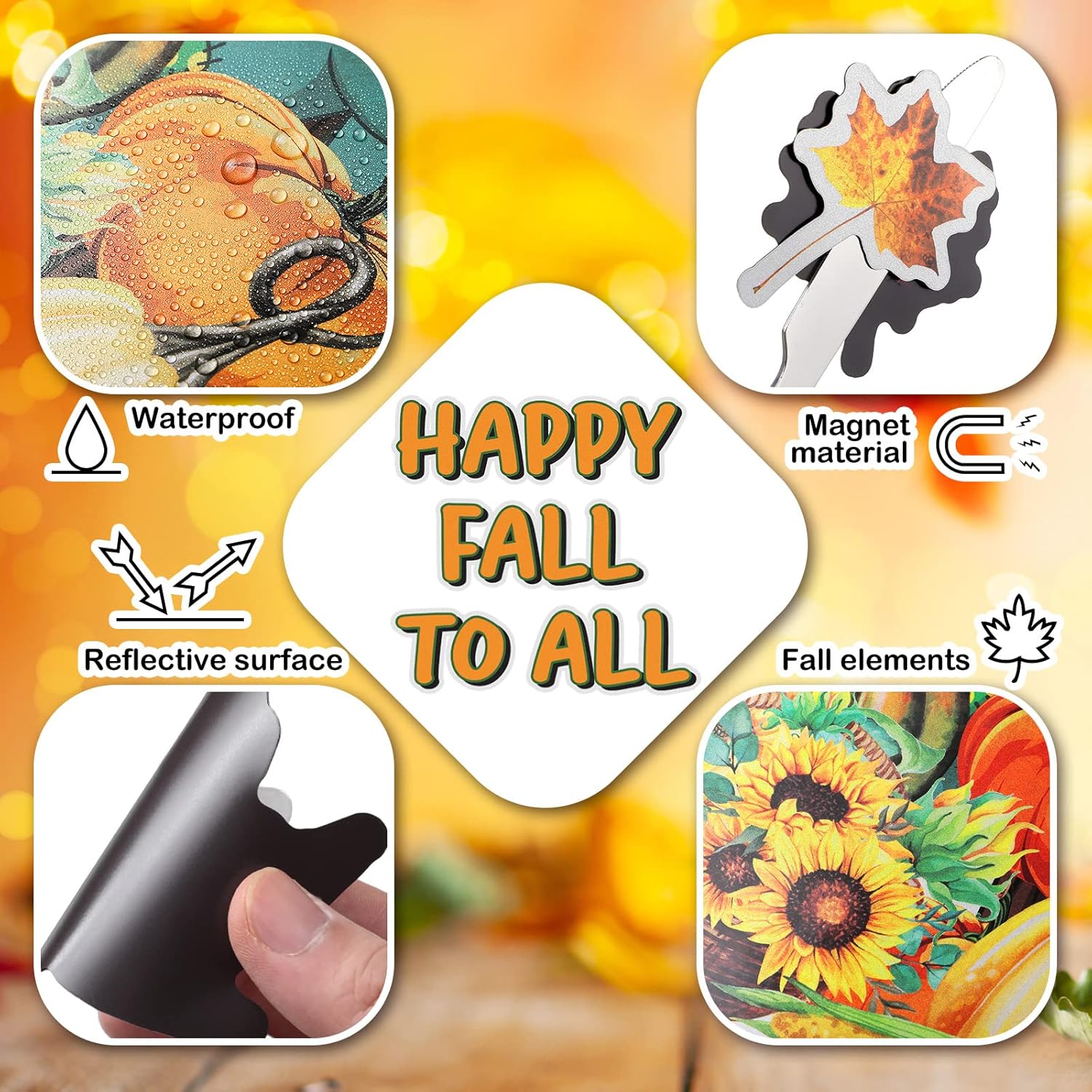 Peryiter 17 imanes de otoño para decoración de puerta de garaje, imanes de otoño con hojas de espantapájaros, girasoles, camiones, calabazas,