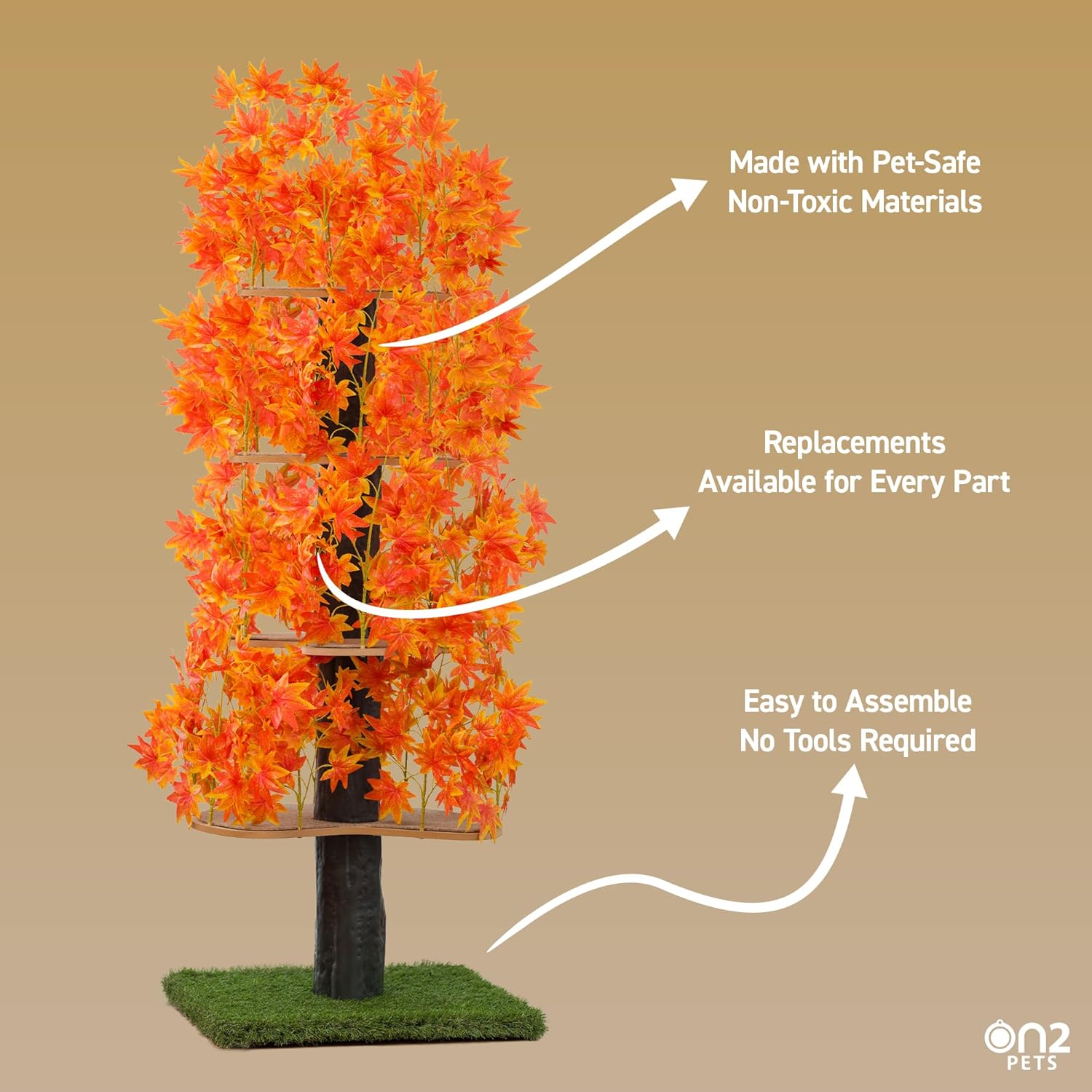 On2 Pets Árbol para gatos con hojas, fabricado en Estados Unidos, casa para gatos XL y árbol de actividades para gatos con hojas naranjas Blaze,