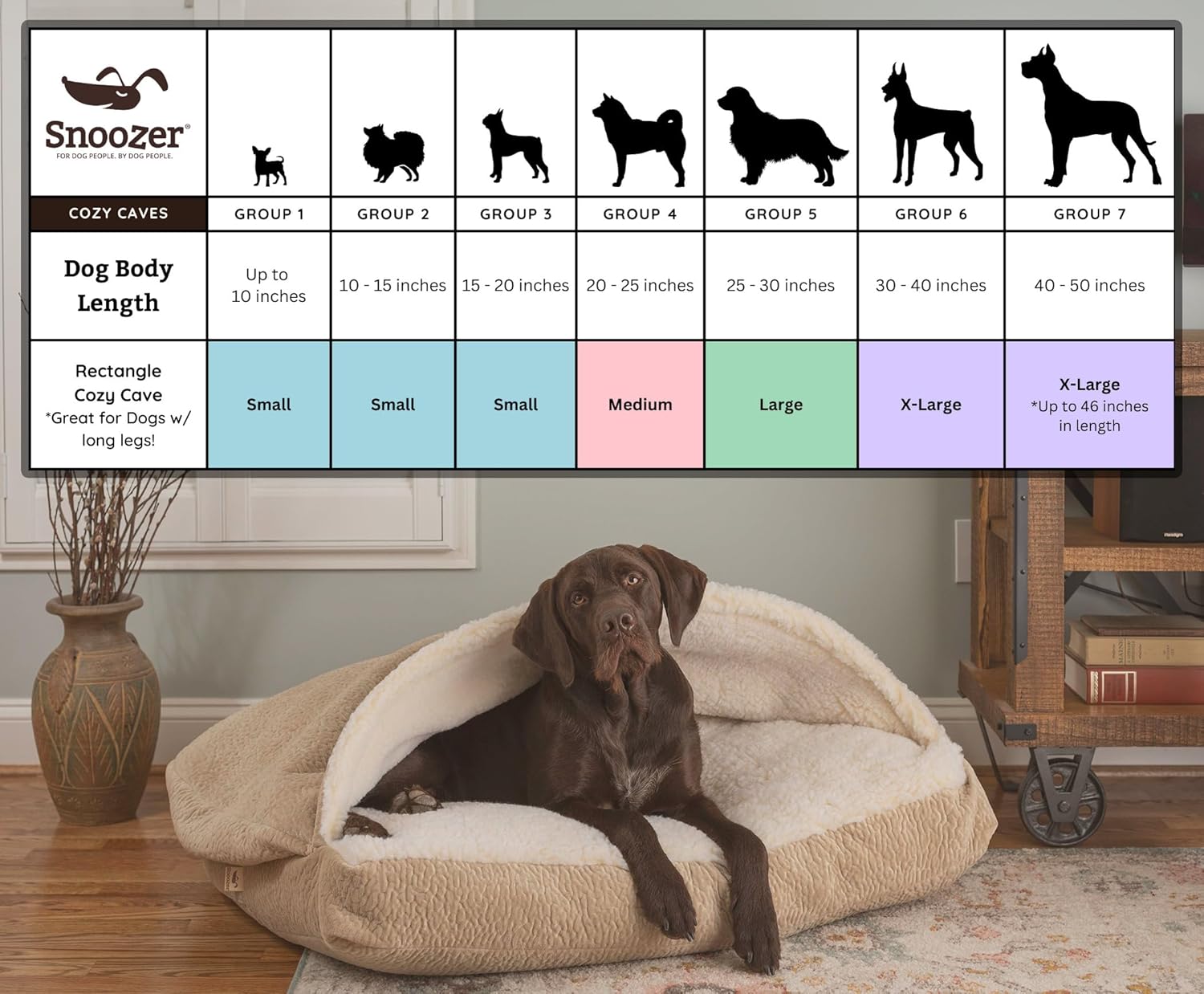 Snoozer Pet Products – Cueva rectangular acogedora de lujo, colección Wag, tamaño mediano, tormenta de pedigrí